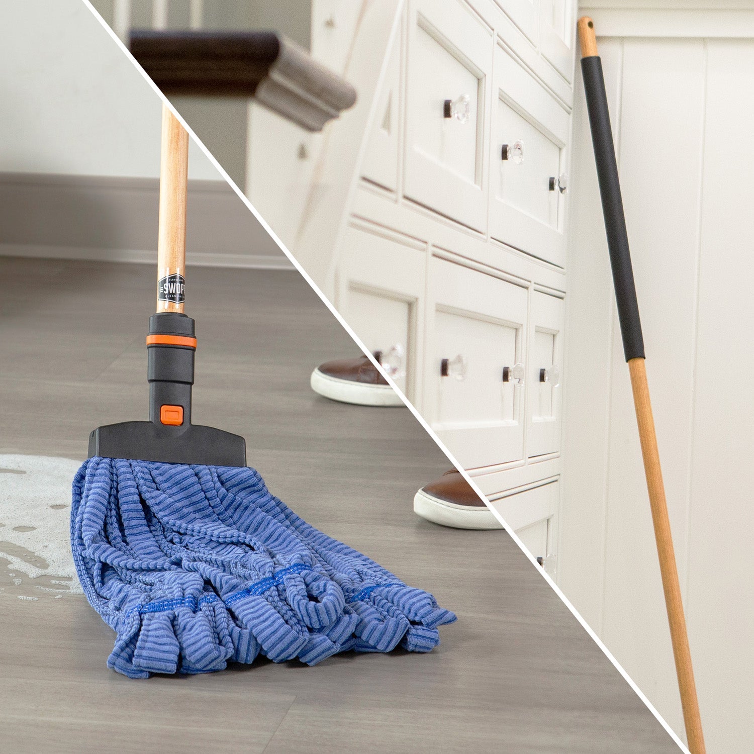Premium Microfiber Mop Head with 60-Inch Wooden Handle - Super Absorbent & Reusable Cleaning Pads for Hardwood Floors, Tile & Laminate - Ideal for Home, Kitchen & Office Cleaning