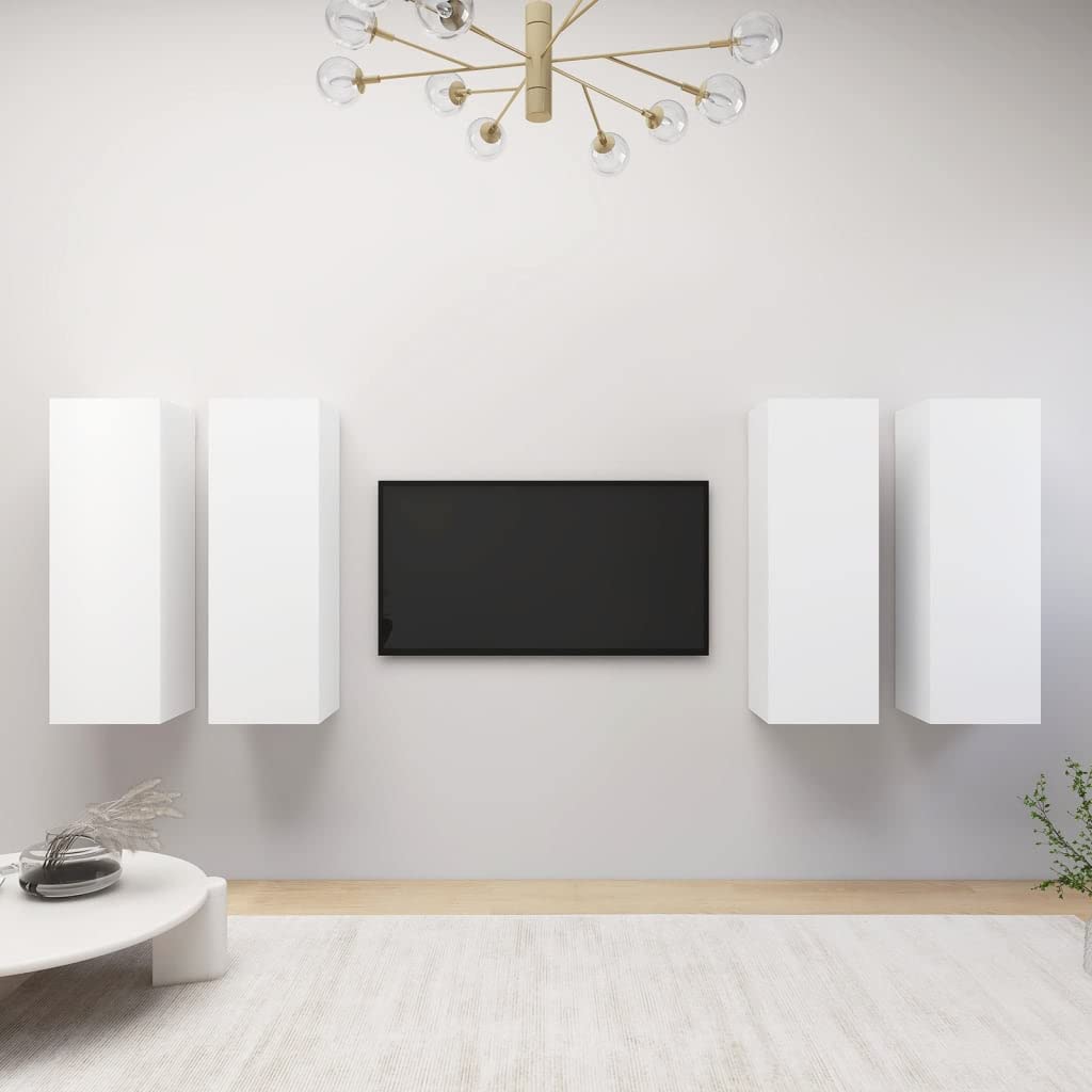 Modern TV Stand Entertainment Center - 4-Piece White Media Console for Home Theater, 12