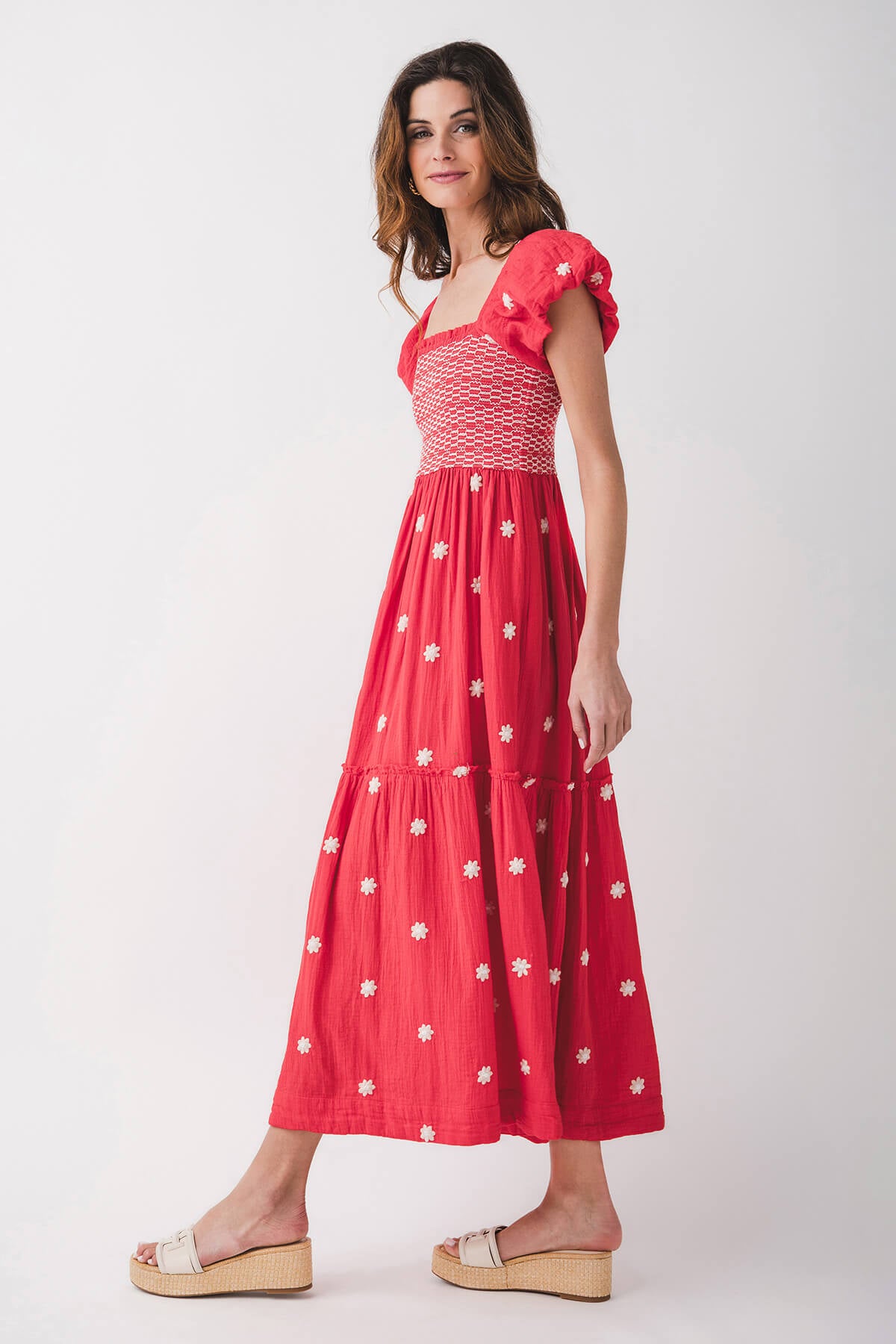 RD Style Francesca Embroidered Short Sleeve Shirred Dress - Women's Floral Summer Dress for Beach, Party & Casual Wear