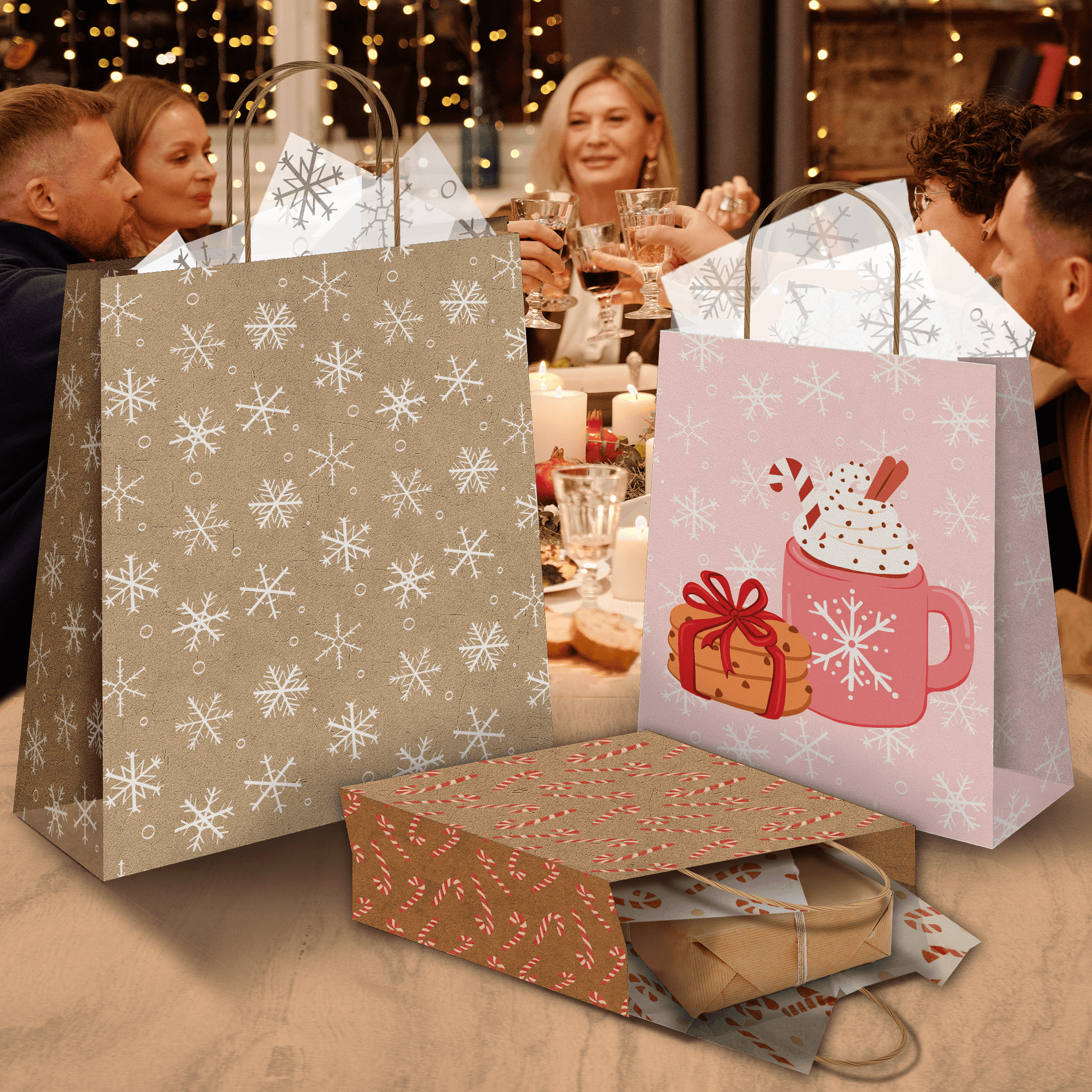 Eco-Friendly Snowflake Kraft Gift Bags - Assorted Sizes (Small/Medium/Large) - Perfect for Christmas Presents, Party Favors & Holiday Wrapping