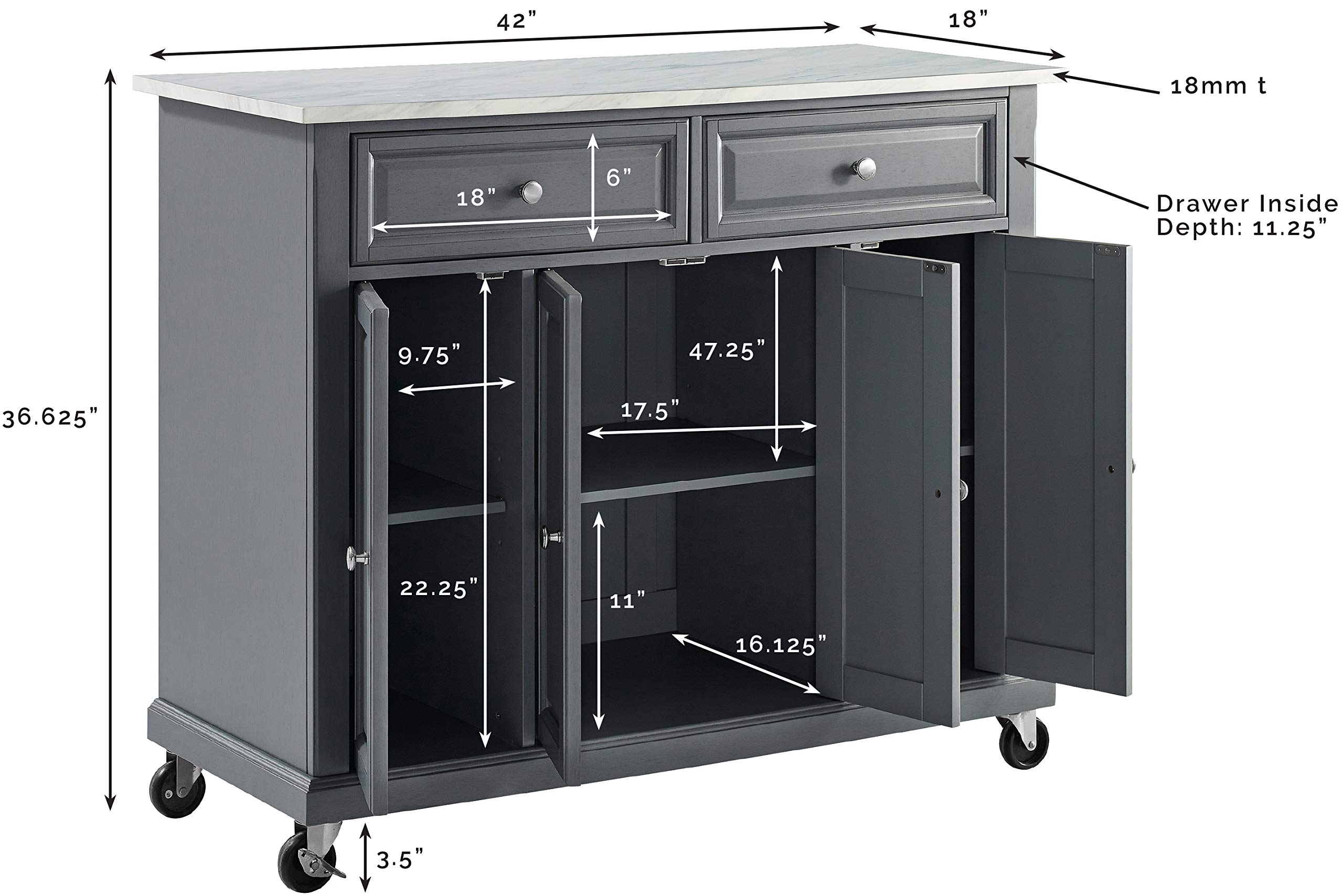 Crosley Avery Kitchen Island with Storage Shelves - Microwave Stand, Coffee Bar Station, Gray - Perfect for Small Kitchens, Breakfast Nooks & Home Bar Setups