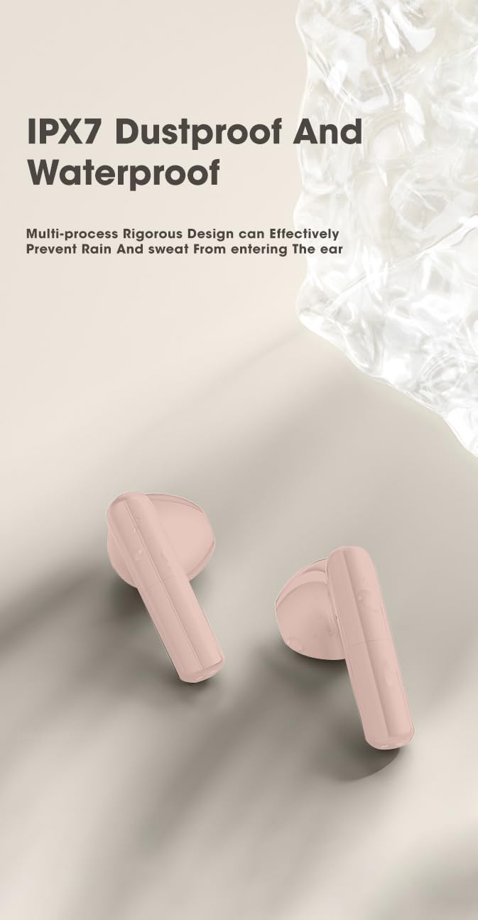 Acuvar Wireless Bluetooth 5.2 Earbuds, IPX7 Waterproof in-Ear Headphones with Built-in Mic, USB-C Rechargeable Case & LCD Display - Compatible with iOS/Android Smartphones (Pink) - Perfect for Gym, Running, Travel & Daily Commute