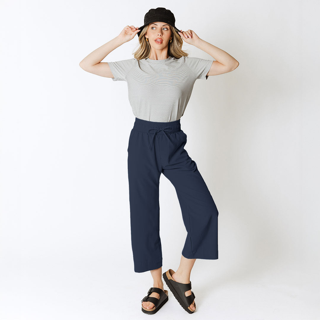 Audrey Wide Leg Pants for Women - True Blue High Waisted Flowy Trousers | Perfect for Office, Casual Wear & Travel