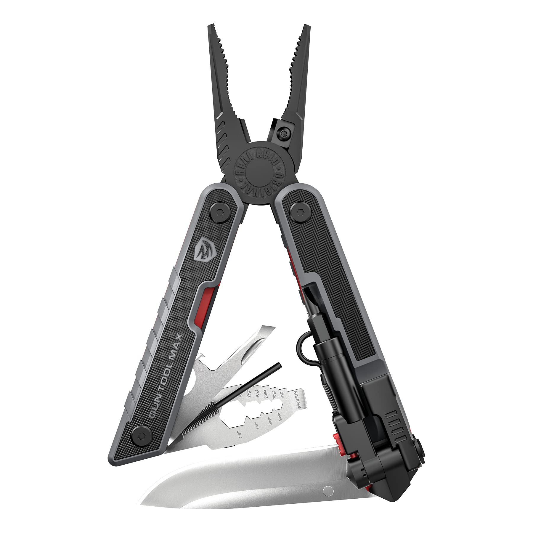 Real Avid Gun Tool Max - 37-in-1 Multitool for Gunsmithing & Firearm Maintenance | Includes Pliers, Wire Cutters, Knife Blade, Universal Choke Wrench, Bits & Wrenches | Durable Sheath Included | Ideal EDC Tool for Hunting, Shooting Range & Gun Owners (Black)