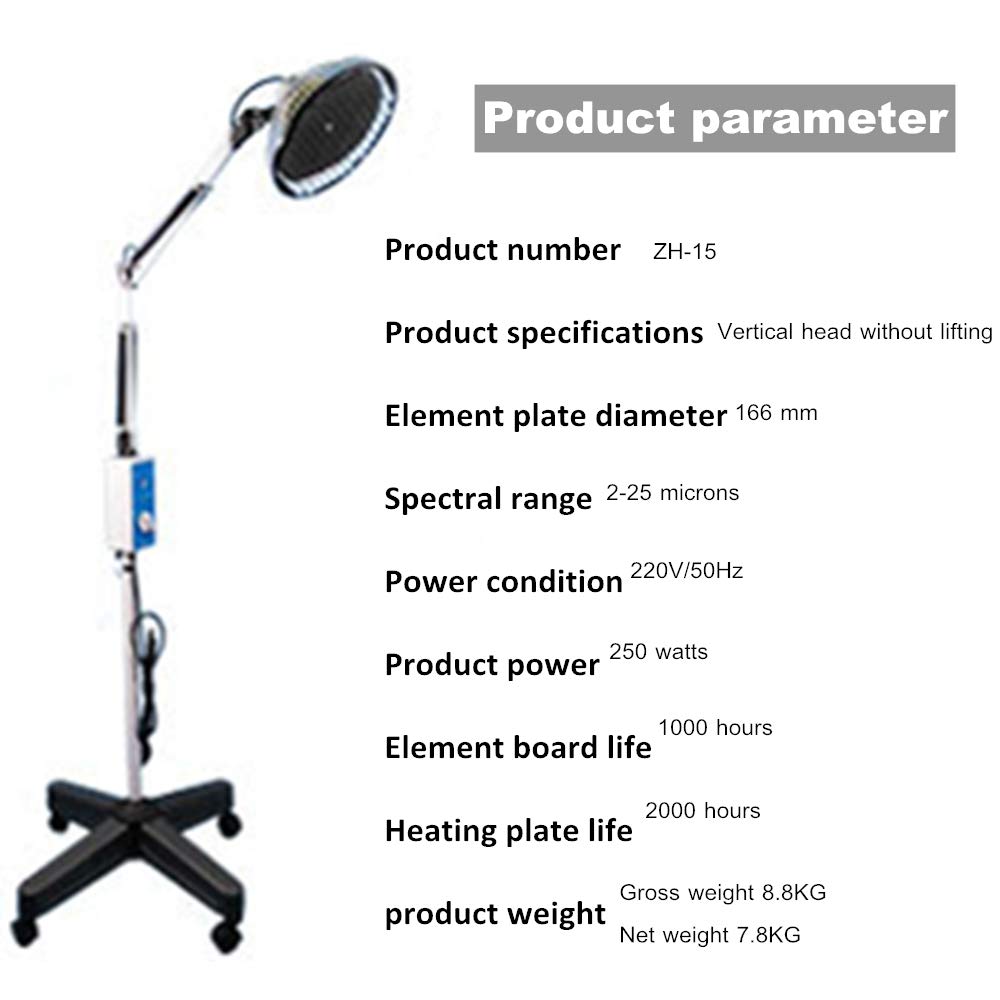 Infrared Heat Therapy Lamp with Wheels & Adjustable Arm - 250W TDP Heating Lamp for Muscle Pain Relief, Frozen Shoulder, Cervical Spondylosis - Portable Physical Therapy Device for Home/Clinic Use