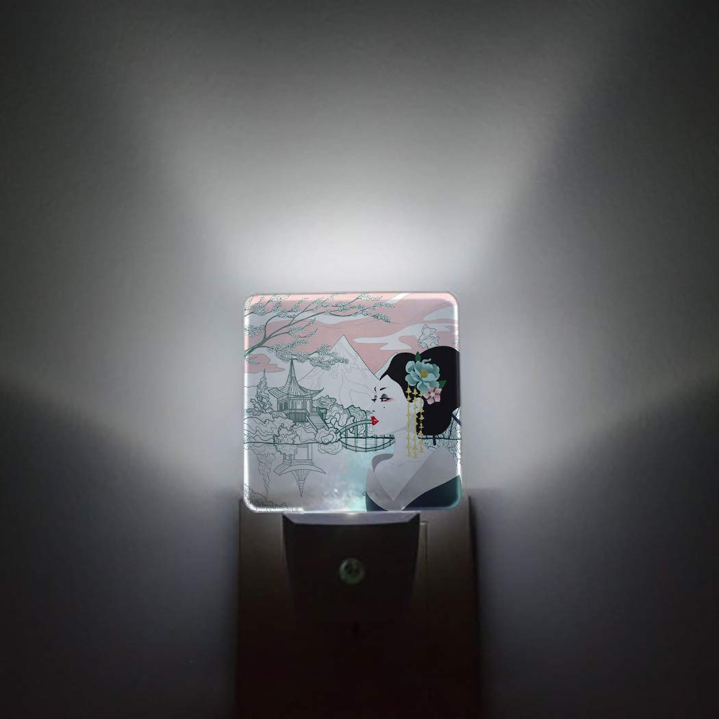 Decorative LED Night Light with Dusk-to-Dawn Sensor - Beautiful Geisha Design Plug-in Wall Lamp for Kids Room, Nursery, Bathroom, Bedroom, Hallway & Stairs | Perfect for Nighttime Safety, Baby Feeding & Home Decor