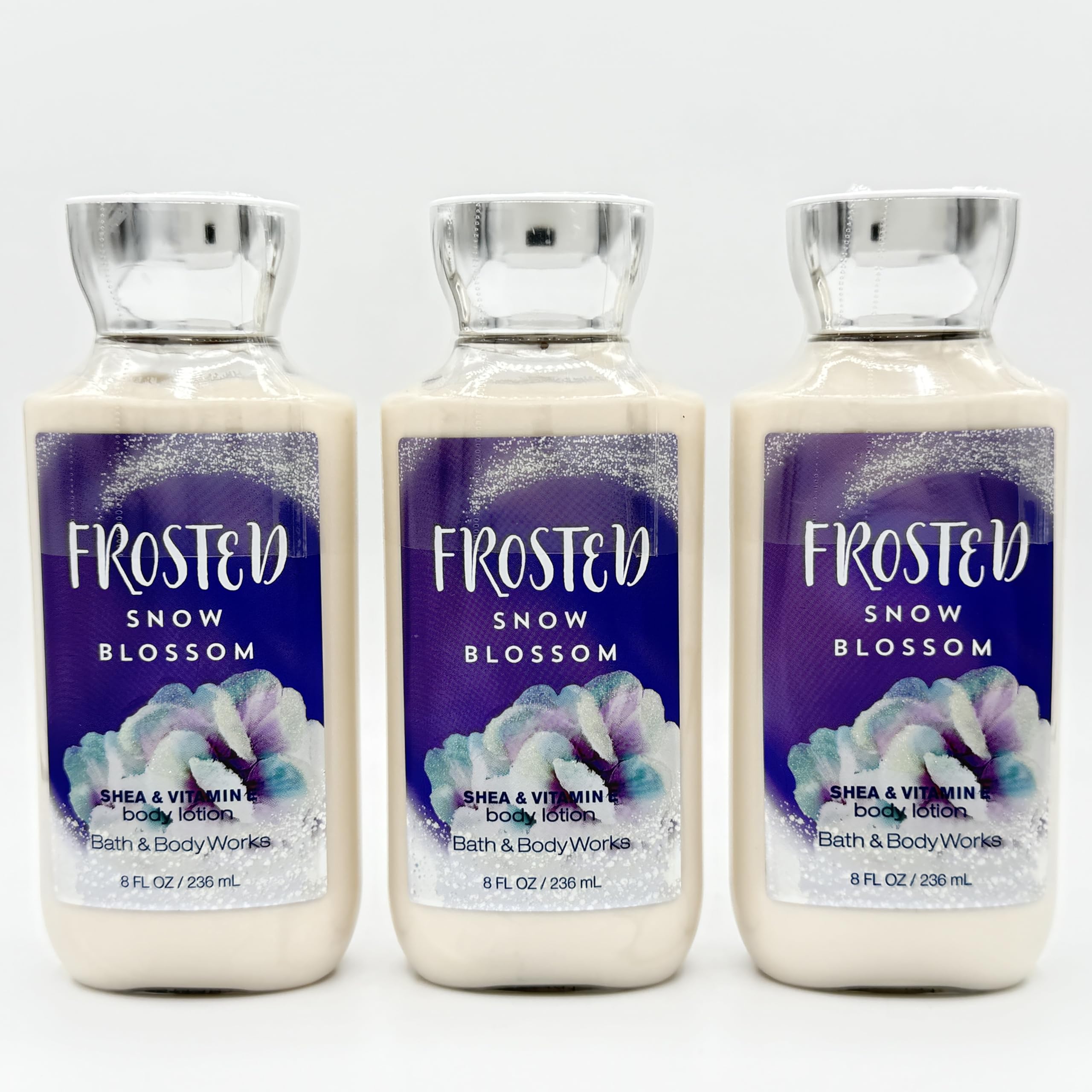 Frosted Snow Blossom 3-Piece Bath & Body Gift Set - 8oz Hydrating Body Lotions (3 Pack) | Moisturizing Skincare for Dry Skin, Perfect for Winter Care & Spa Day Gifts
