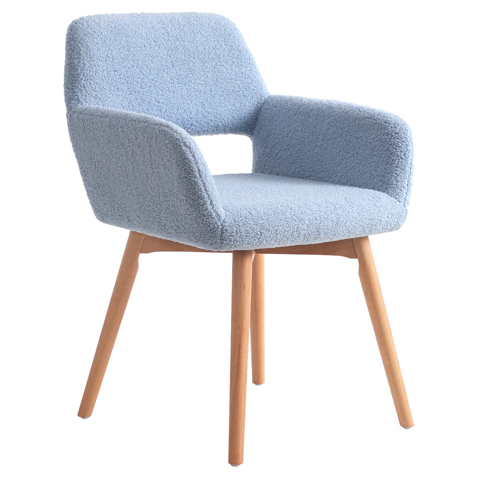 Blairot Modern Accent Arm Chair - Brushed Fabric Upholstery with Solid Wood Legs, Low Back Design for Living Room, Bedroom or Office - Comfortable Desk Chair in Blue - Perfect for Small Spaces, Reading Nooks & Cozy Corners