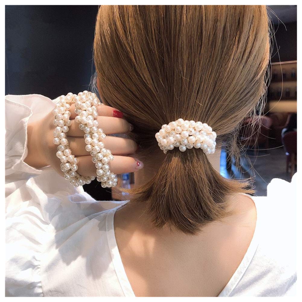 Ruihfas 6Pcs Pearl Hair Scrunchies - Soft Elastic Hair Ties for Women & Girls, Fashion Hair Bands & Ponytail Holders - Perfect for School, Work, Parties & Everyday Use