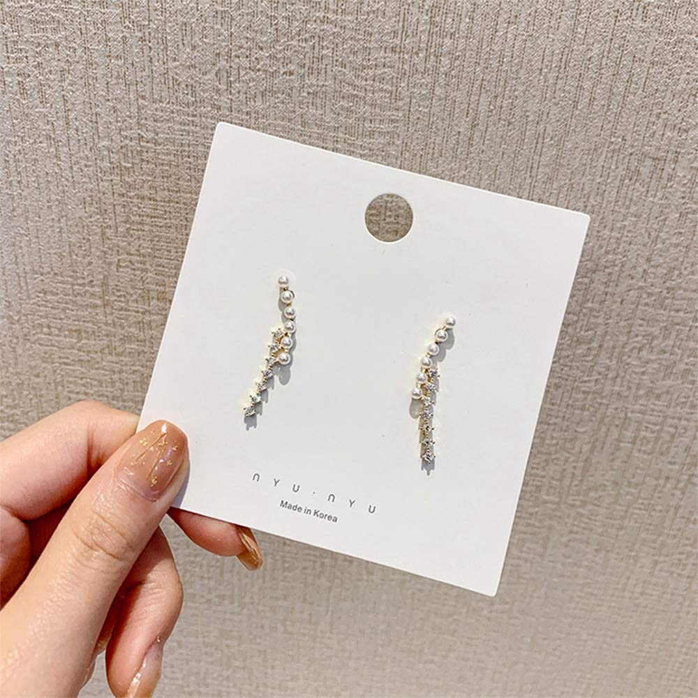 Gold Pearl Star Ear Crawler Earrings for Women - Elegant Stud Climber Ear Cuff Jewelry - Perfect for Parties, Weddings & Everyday Wear