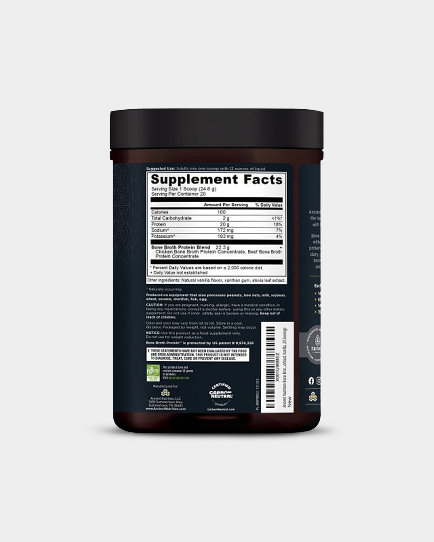 Ancient Nutrition Bone Broth Protein Powder - 20g Protein per Serving | Grass-Fed, Collagen Rich Supplement for Gut Health & Joint Support | Ideal for Smoothies, Soups & Post-Workout Recovery