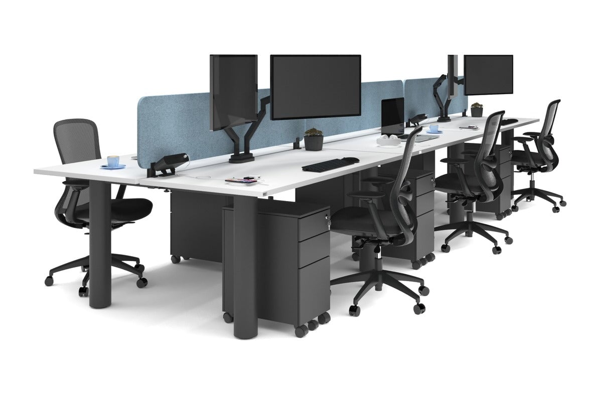 Quadro Cylinder Leg 6-Person Office Workstation Desk [1800L x 700W] - Modern Collaborative Workspace Solution for Team Meetings & Office Productivity