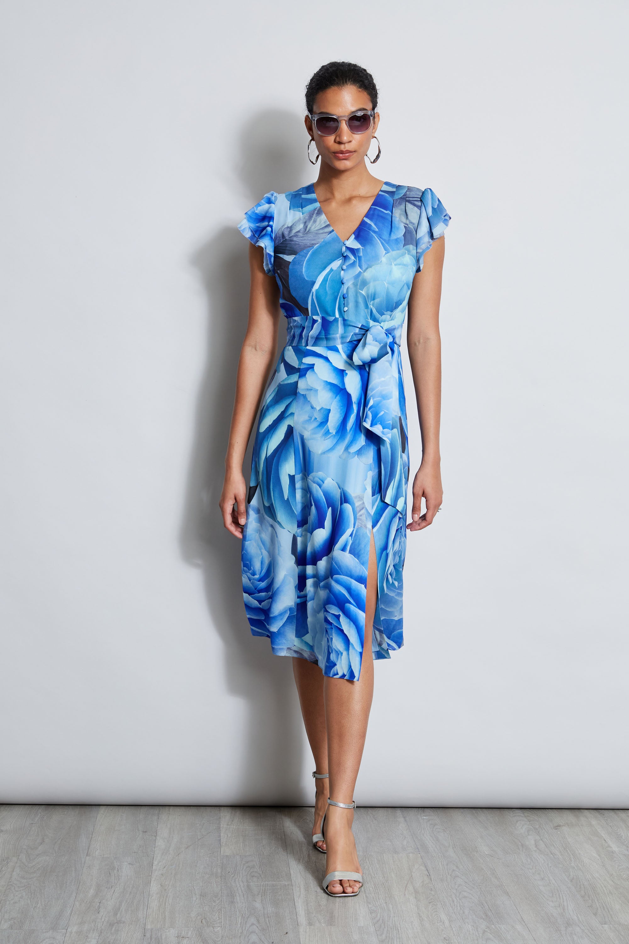 Elegant Silk Fantasy Garden Midi Dress for Women - Floral Print Summer Party & Wedding Guest Outfit