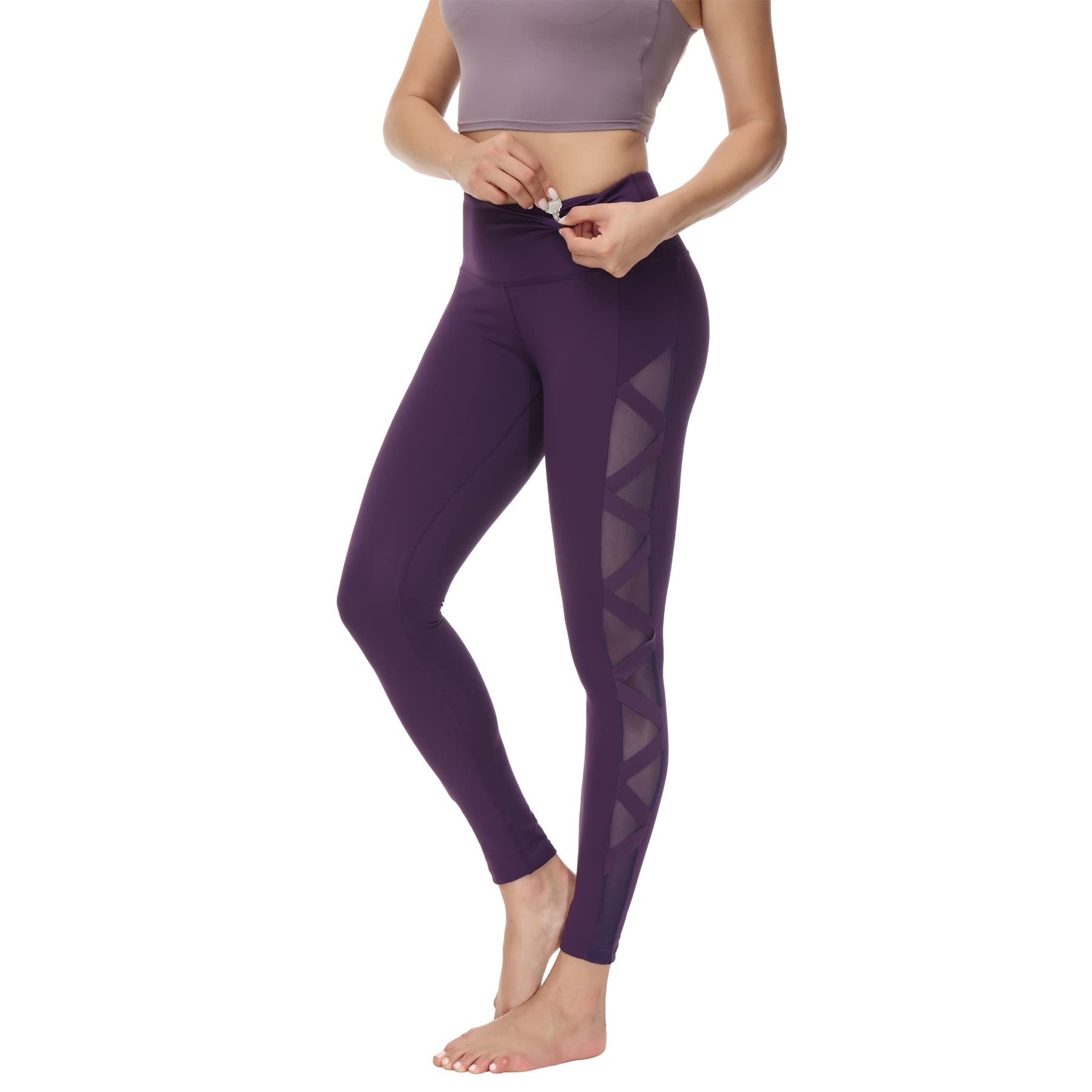 Romansong Women's High Waisted Yoga Pants with Pockets - 4-Way Stretch Tummy Control Mesh Leggings, Non See-Through Capri for Workout, Running & Lounge Wear