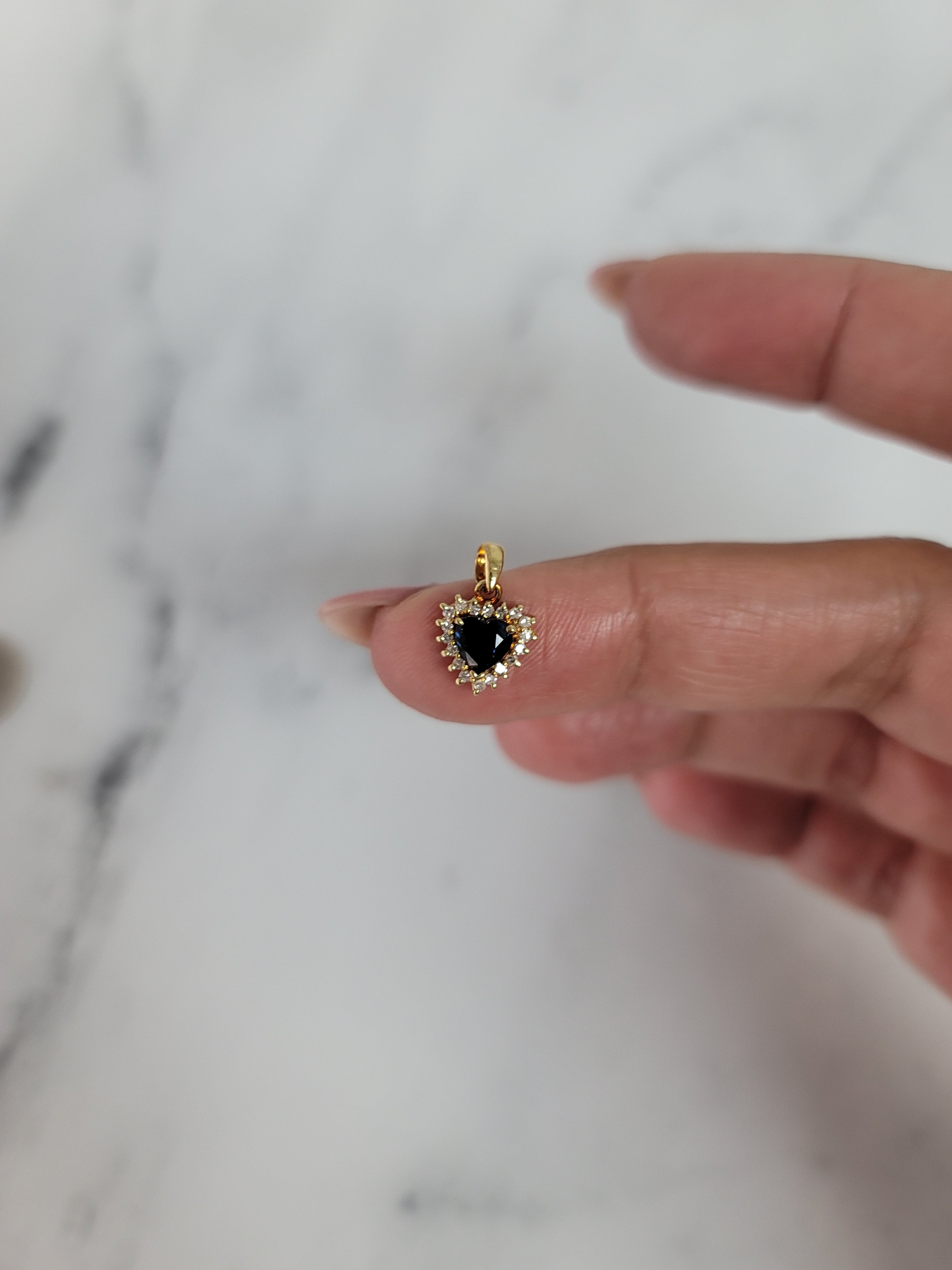14K Yellow Gold Heart Shaped Sapphire and Diamond Necklace for Women - Elegant Valentine's Day Gift, Anniversary Present, or Romantic Proposal Jewelry