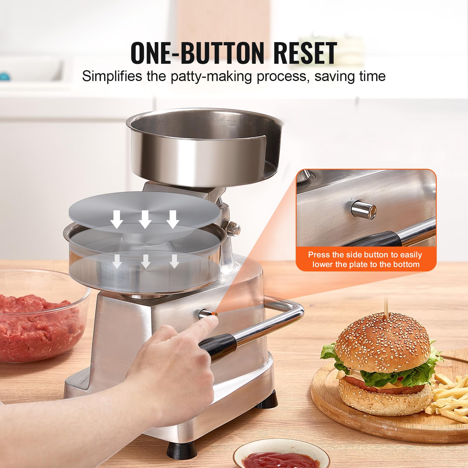 VEVOR 6-Inch Commercial Hamburger Patty Maker - Heavy Duty Stainless Steel Burger Press Machine with 1000 Patty Papers - Perfect for Restaurants, BBQ Parties & Home Kitchen Use