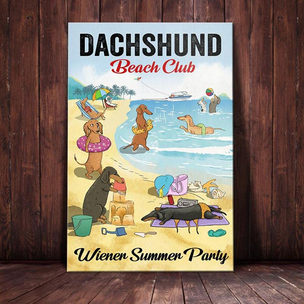 Dachshund Beach Club Canvas Art - Modern Wall Decor for Living Room, Bedroom & Office - Perfect for Home, Office & Beach House Decor