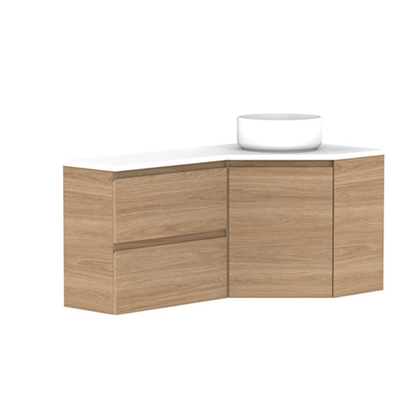 ADP Glacier Lite Door and Drawer Twin Wall Hung Corner Vanity with Cherry Pie Top - Perfect for Small Bathrooms & Space-Saving Solutions