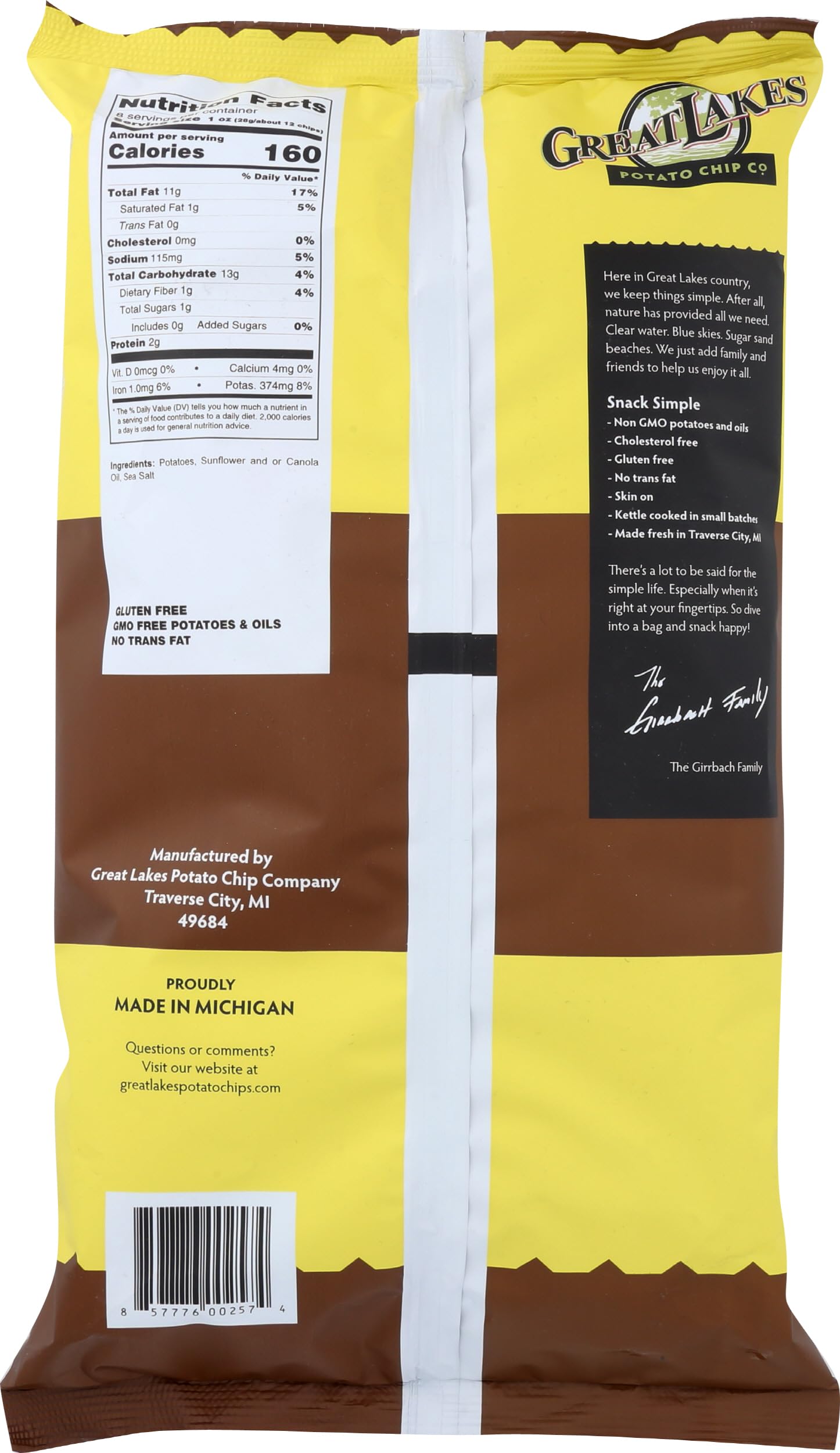 Original Great Lakes Potato Chips - 8oz Bag of Crispy Classic Potato Snacks | Perfect for Parties, Picnics & Movie Nights