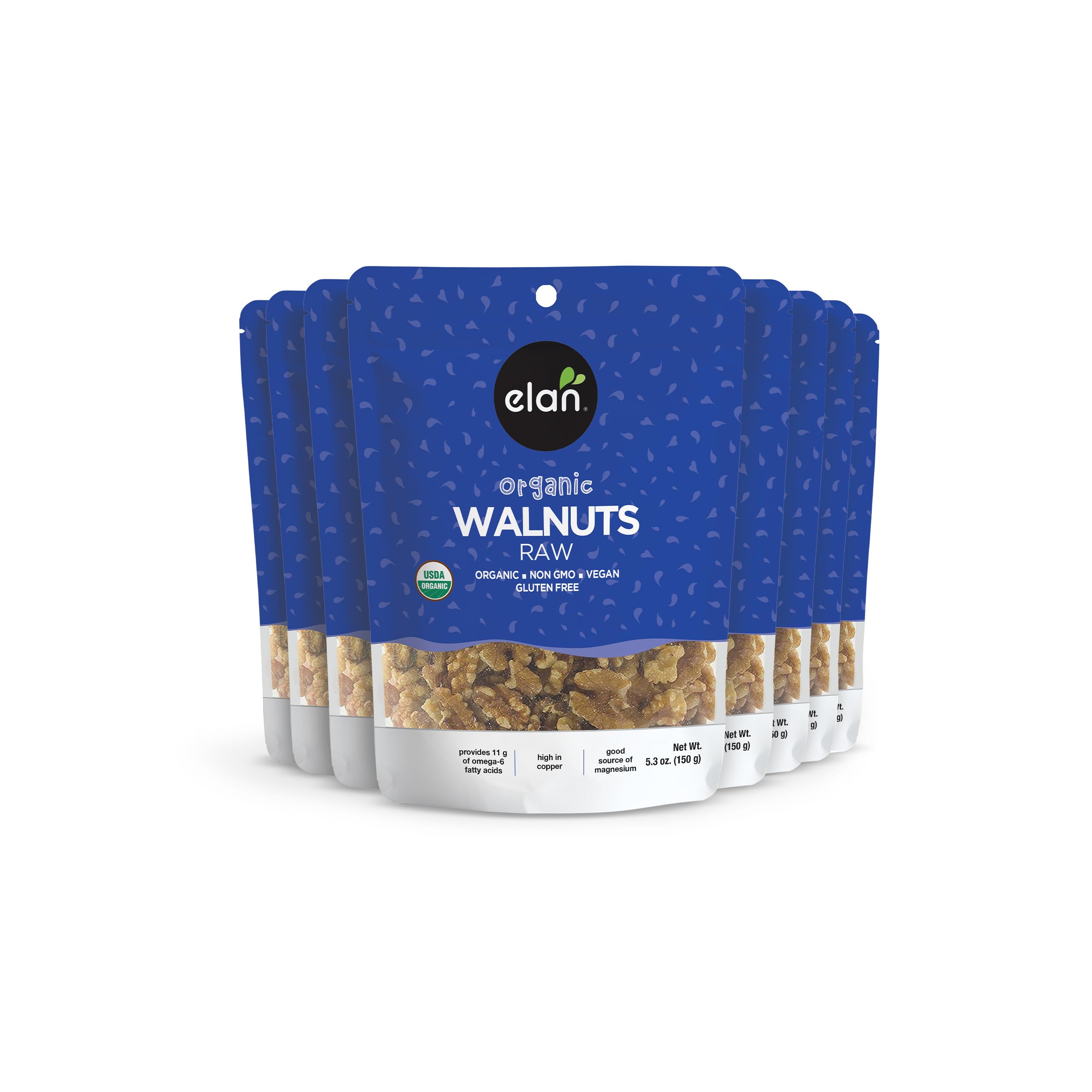Organic Walnuts Raw Unsalted 8-Pack - Healthy Vegan Snacks for Baking & Snacking