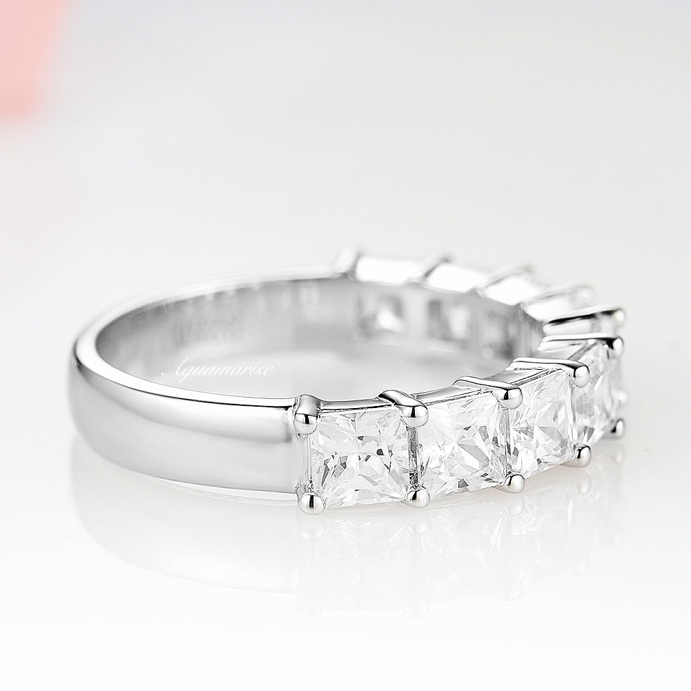 3.5MM Princess Cut Moissanite Wedding Band Ring - 14K White Gold Engagement Ring for Women - Perfect for Bridal, Anniversary, and Special Occasion Gifts