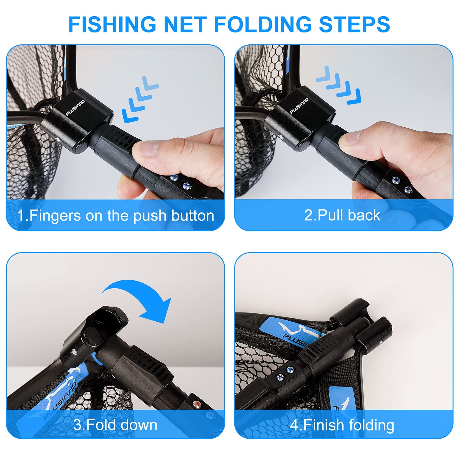 PLUSINNO Floating Fishing Net for Steelhead, Salmon, Fly, Kayak, Bass, Trout & Catfish - Rubber Coated Landing Net for Easy Catch & Release - Lightweight & Portable for Kayak Fishing & Outdoor Adventures