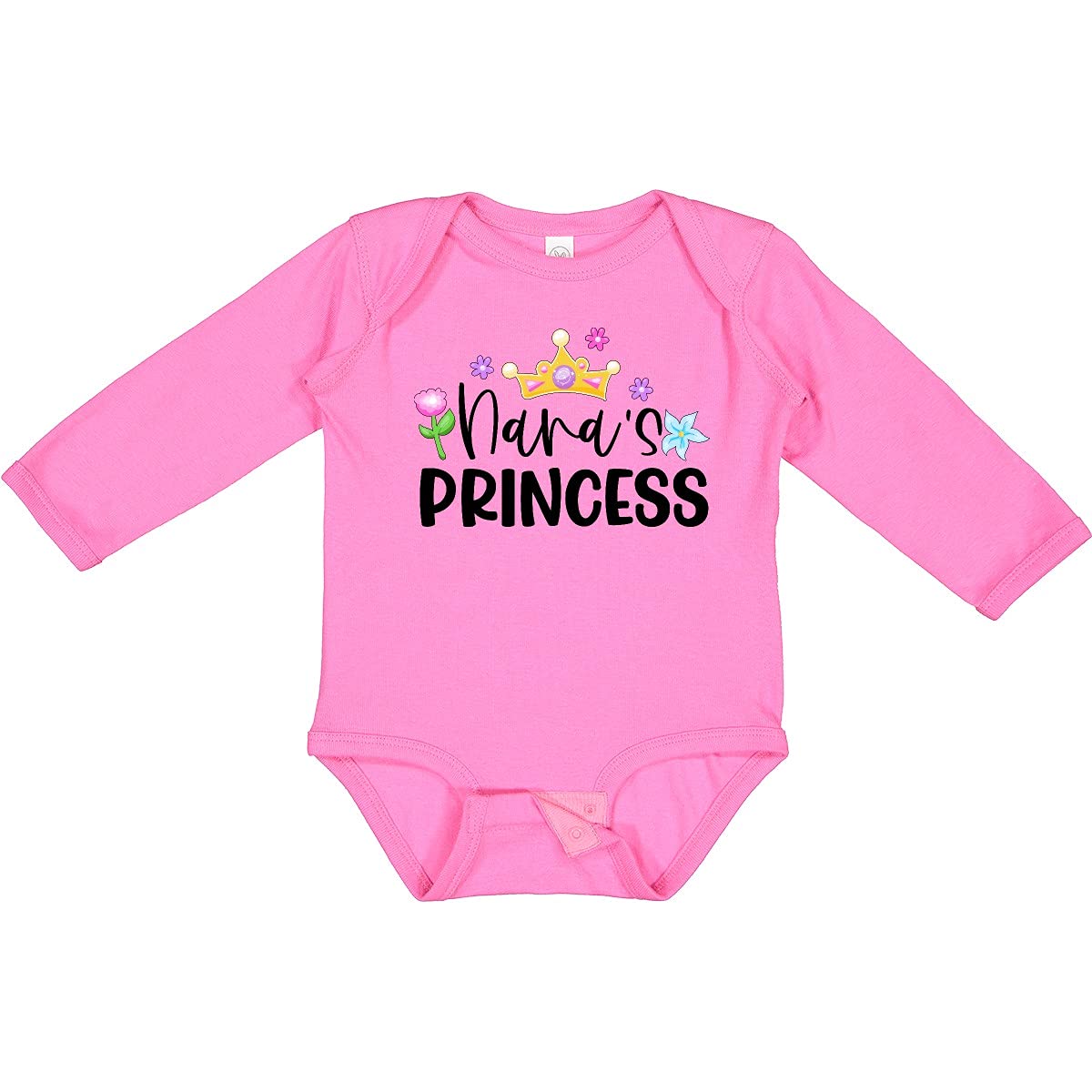 Inktastic Nana's Princess Crown and Flowers Long Sleeve Baby Bodysuit - Soft Cotton Onesie for Newborns & Infants - Perfect for Family Photos, Birthday Parties & Special Occasions