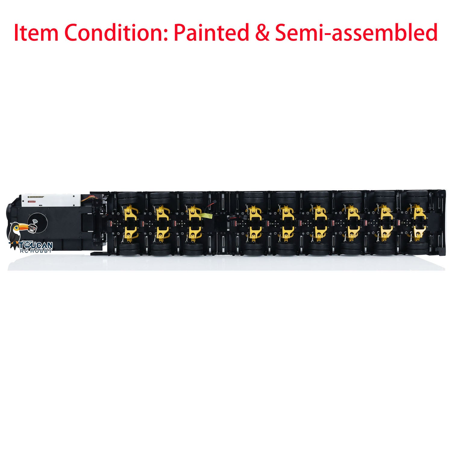 1/14 Scale 9 Axle Extendable Metal Trailer for RC Tractor Trucks & Remote Control Cars - Realistic Simulation Model with LED Lights - Perfect for RC Construction Play, Off-Road Adventures & Collector Displays