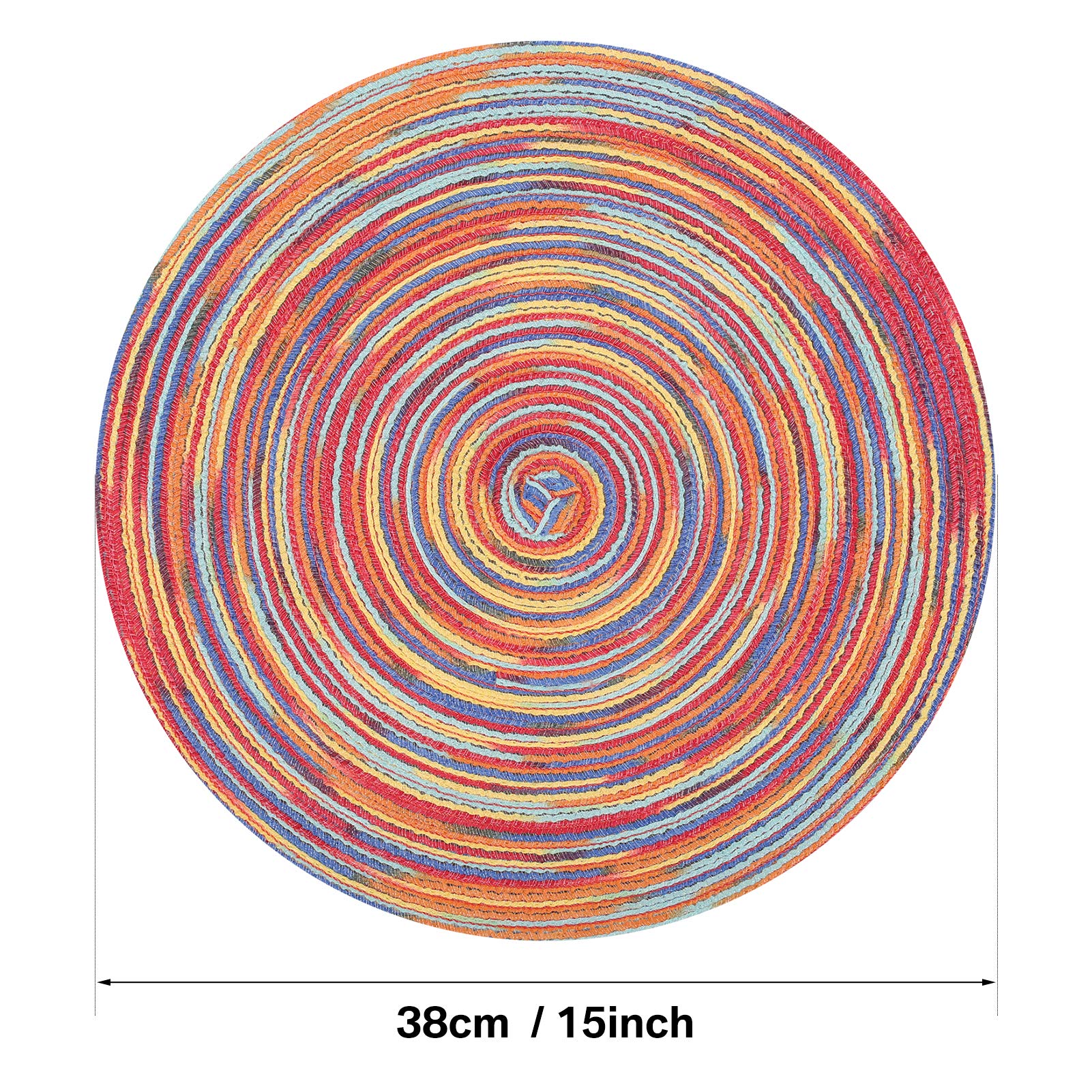 6-Pack Washable Round Woven Placemats for Dining Table - 15 Inch Kitchen Table Mats in Rainbow Red | Perfect for Everyday Meals, Dinner Parties & Holiday Decor