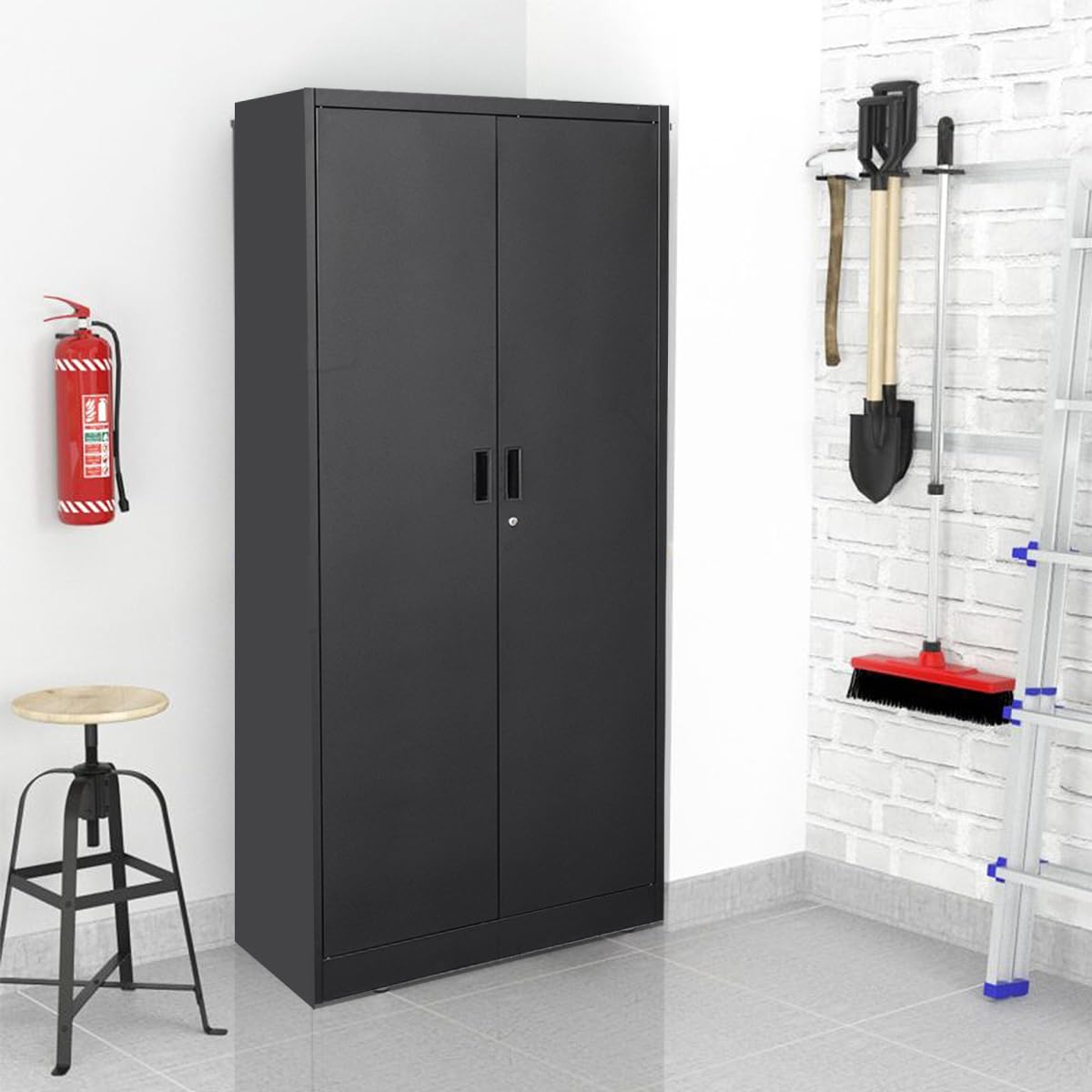 BESFUR 5-Shelf Metal Storage Cabinet with Adjustable Shelves & Locking Doors - Heavy Duty Garage, Office, Classroom Organizer (Black) - Perfect for Tools, Supplies & Equipment Storage