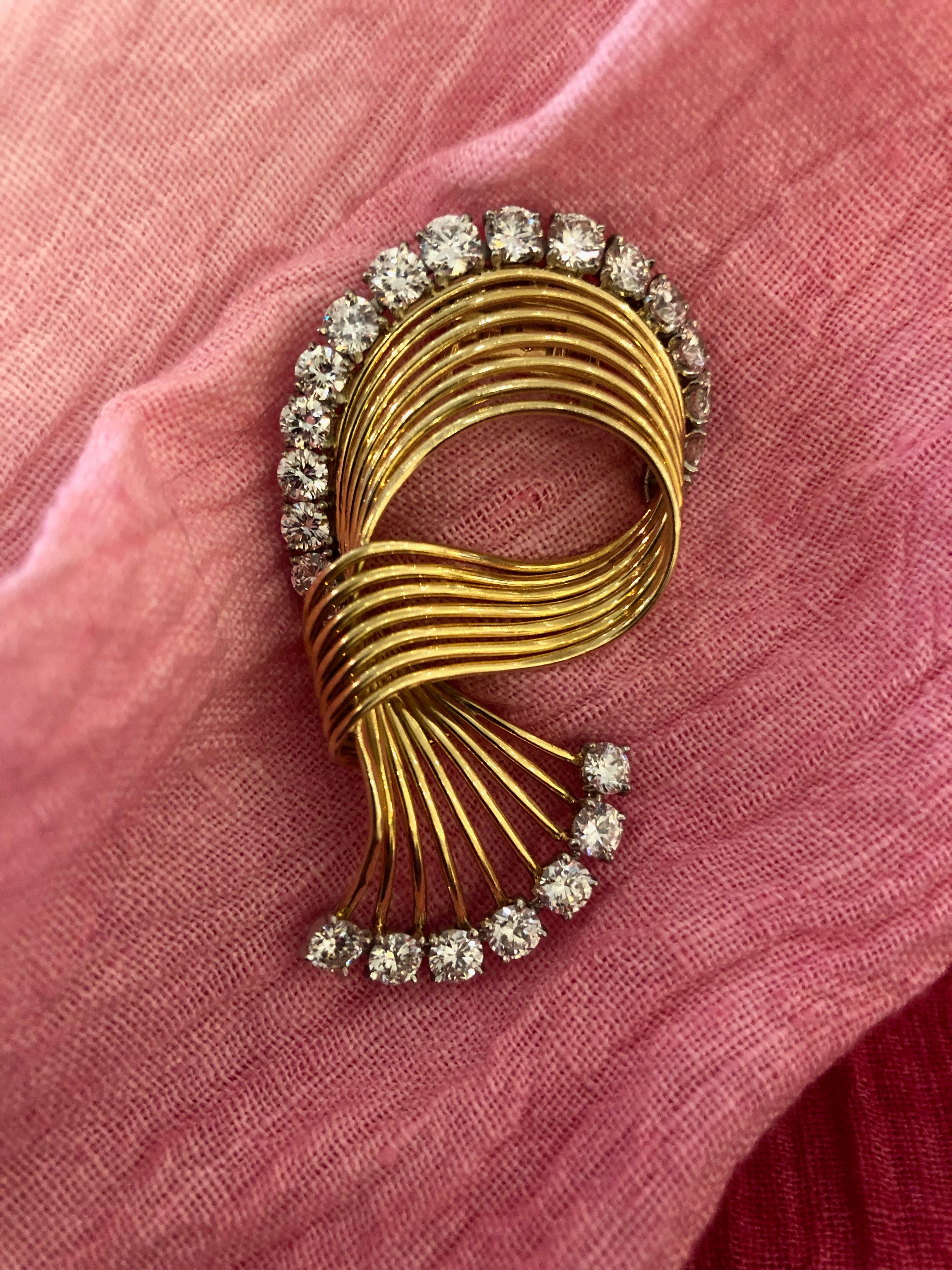 Cartier Gold and Diamond Swirl Brooch Pin - Vintage Luxury Jewelry for Women - Elegant Gift for Weddings, Parties & Special Occasions