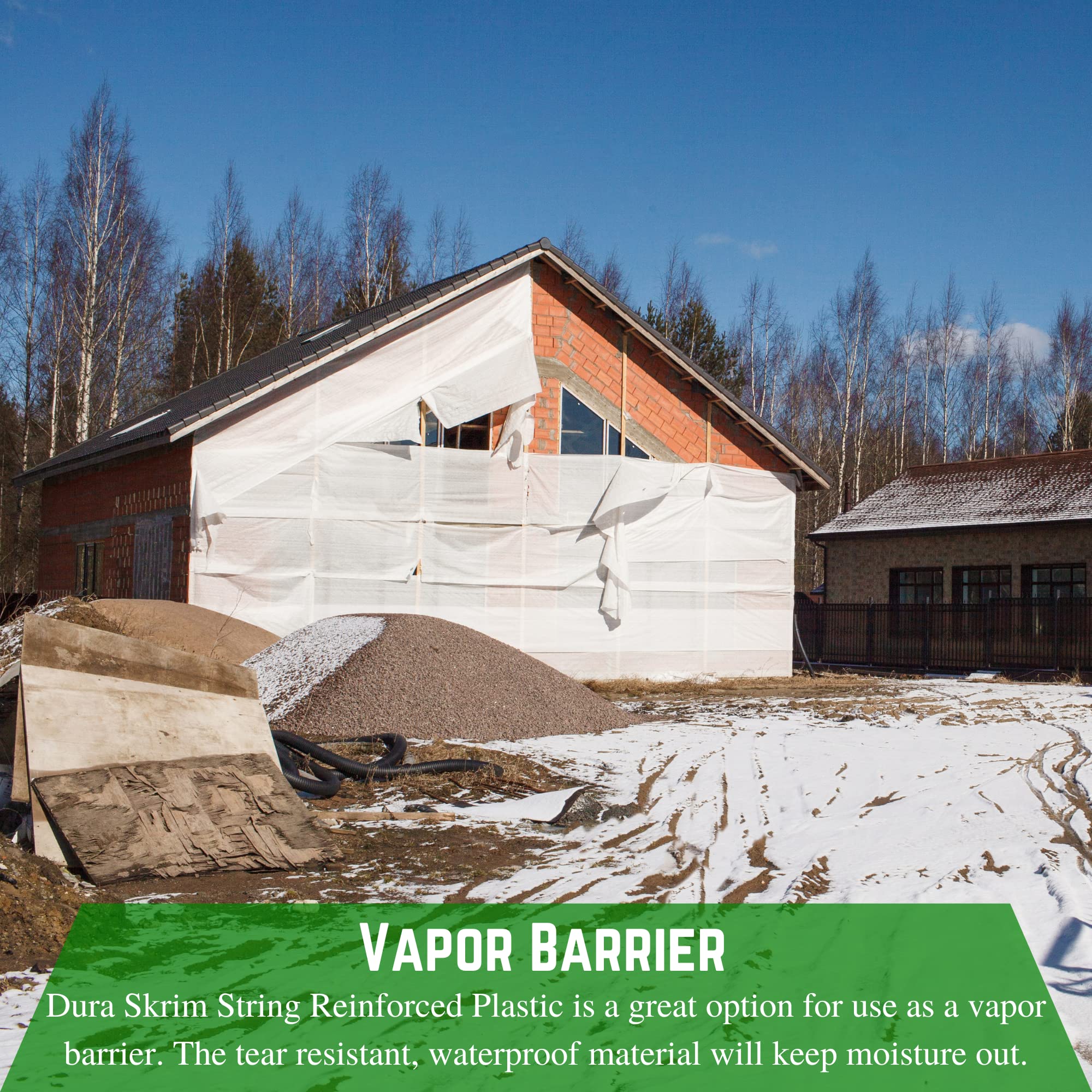 Dura Skrim 6 Mil Reinforced White Plastic Sheeting - 20' x 50' - Tear Resistant & Weatherproof Polyethylene Film Roll for Construction, Vapor Barrier - Farm Plastic Supply - Perfect for Greenhouses, Crawl Spaces & Concrete Curing