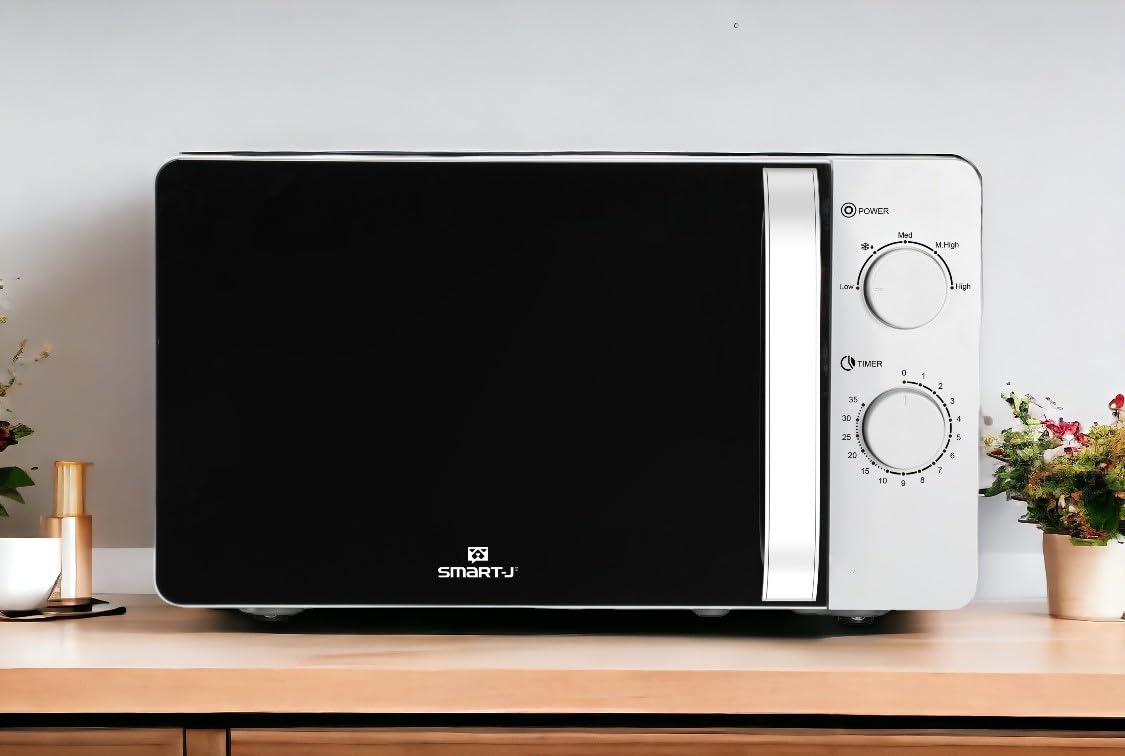 Smart-J 20L 700W Microwave Oven with Turntable - 5 Cooking Programs, 35-Minute Timer & Defrost Function - Perfect for Small Kitchens, Dorms & Office Break Rooms