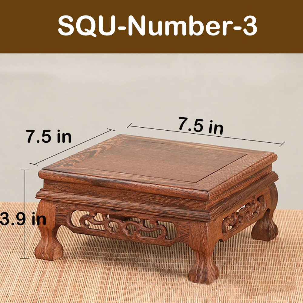 Exquisite Rosewood Carved Square Vase - Handcrafted Oriental Home Decor for Plants, Fishbowl & Buddha Statue Display | Perfect for Living Room, Meditation Space & Feng Shui Decorating