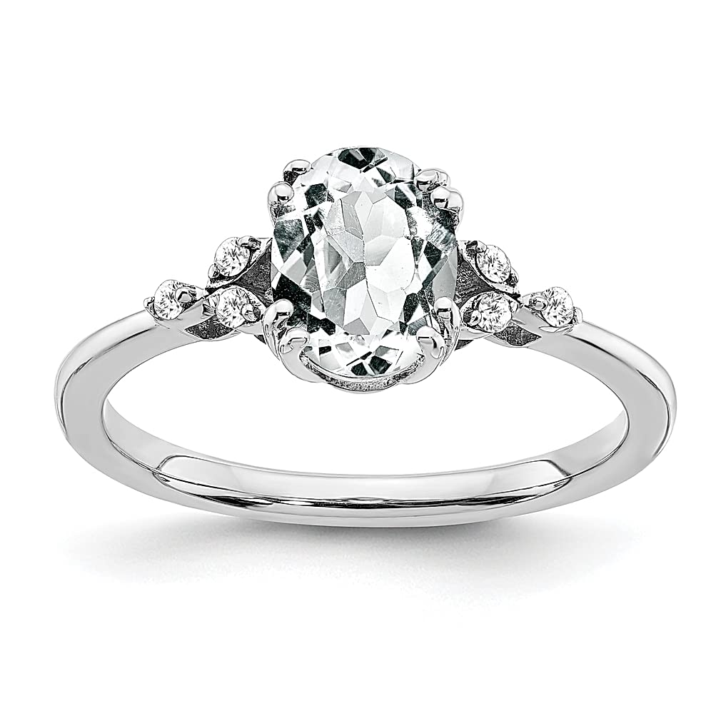 925 Sterling Silver White Topaz Diamond Band Ring for Women - December Birthstone Jewelry, Dainty Stackable Ring, Perfect Gift for Her - Ideal for Anniversaries, Engagements & Everyday Wear