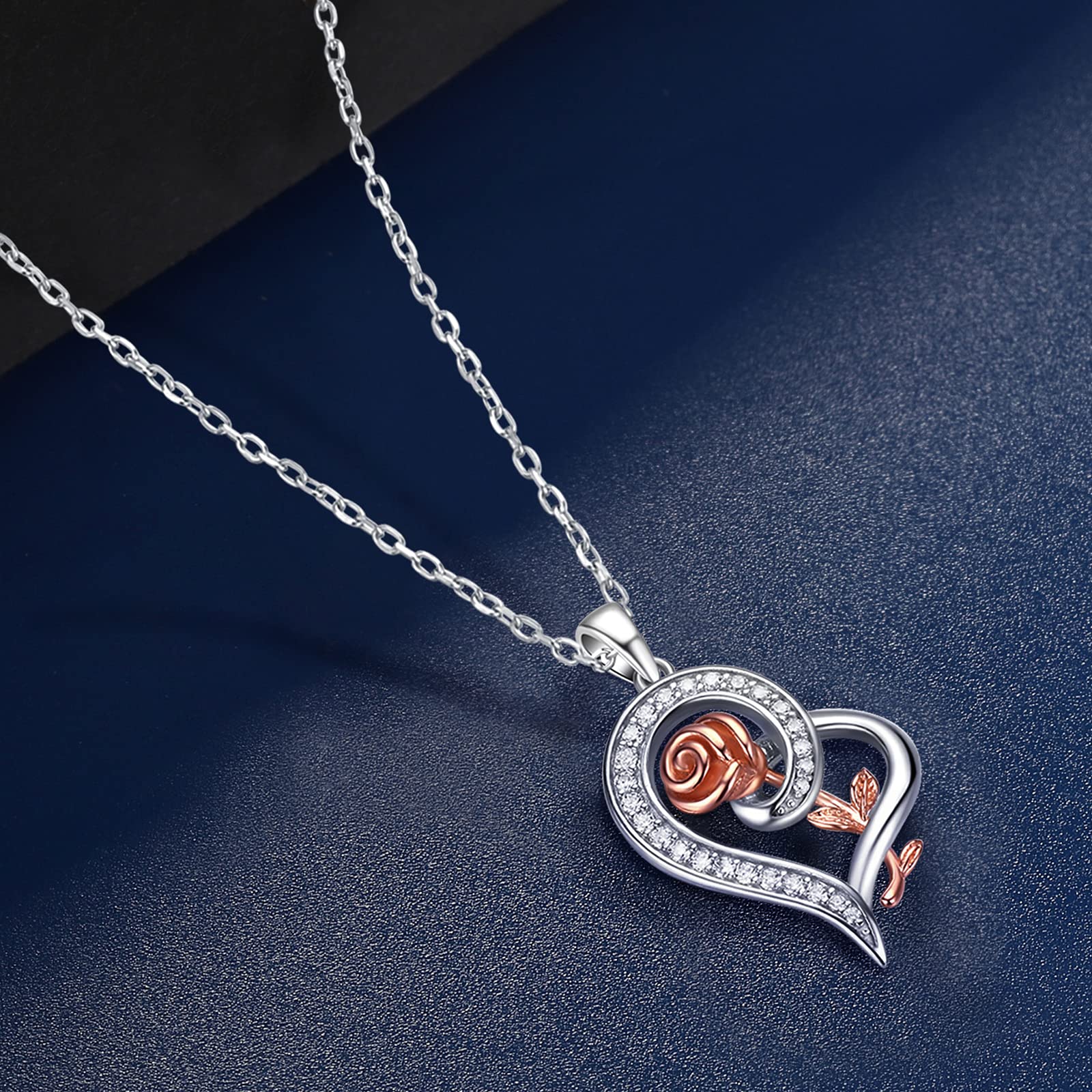 Valentine's Day Gifts for Women - Sterling Silver Heart Rose Necklace | Birthday Jewelry for Mom, Girlfriend & Wife | Perfect for Anniversaries, Date Nights & Romantic Occasions