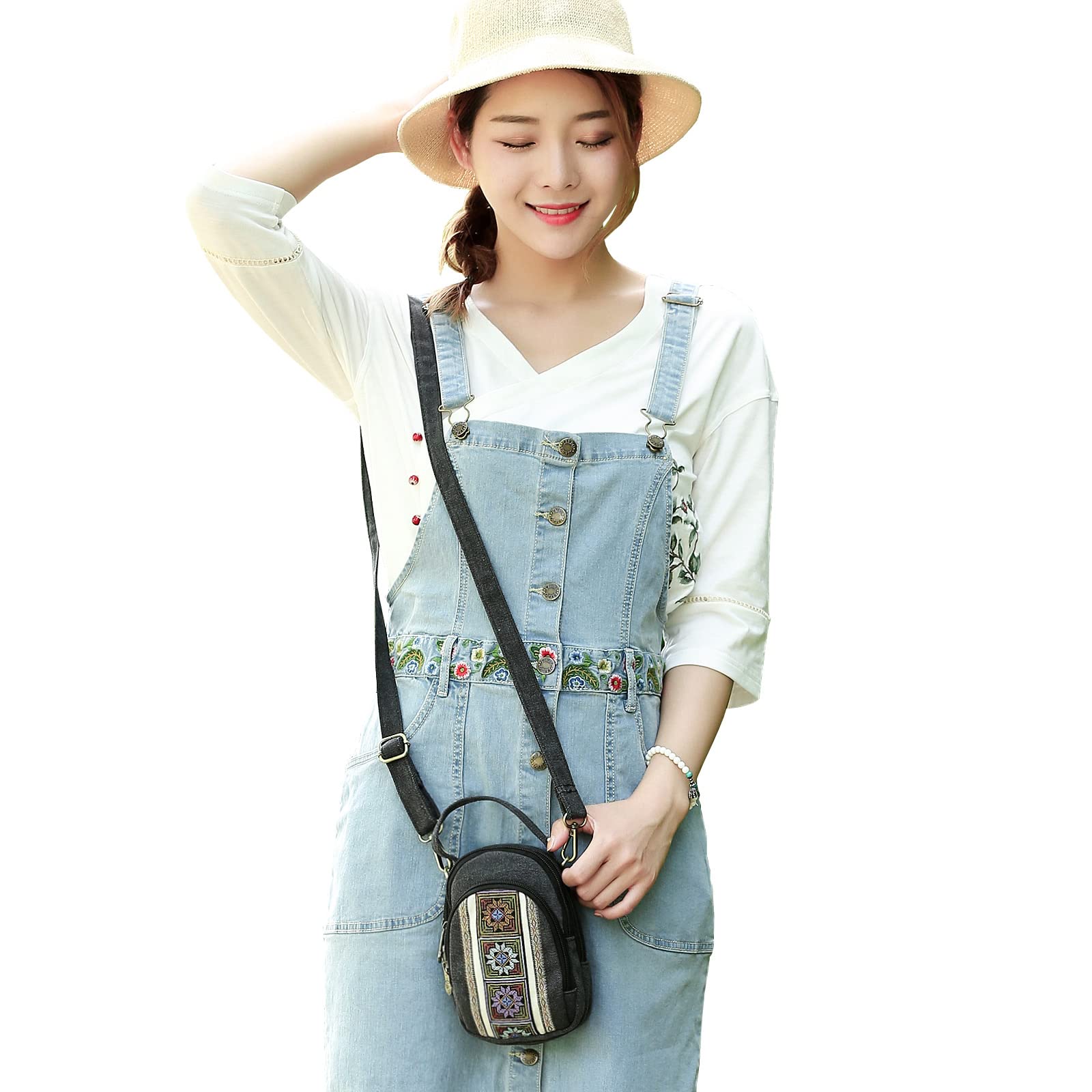 Women's Embroidered Canvas Crossbody Bag - Small Cell Phone Purse with Wallet Pouch | Perfect for Everyday Use, Travel & Shopping