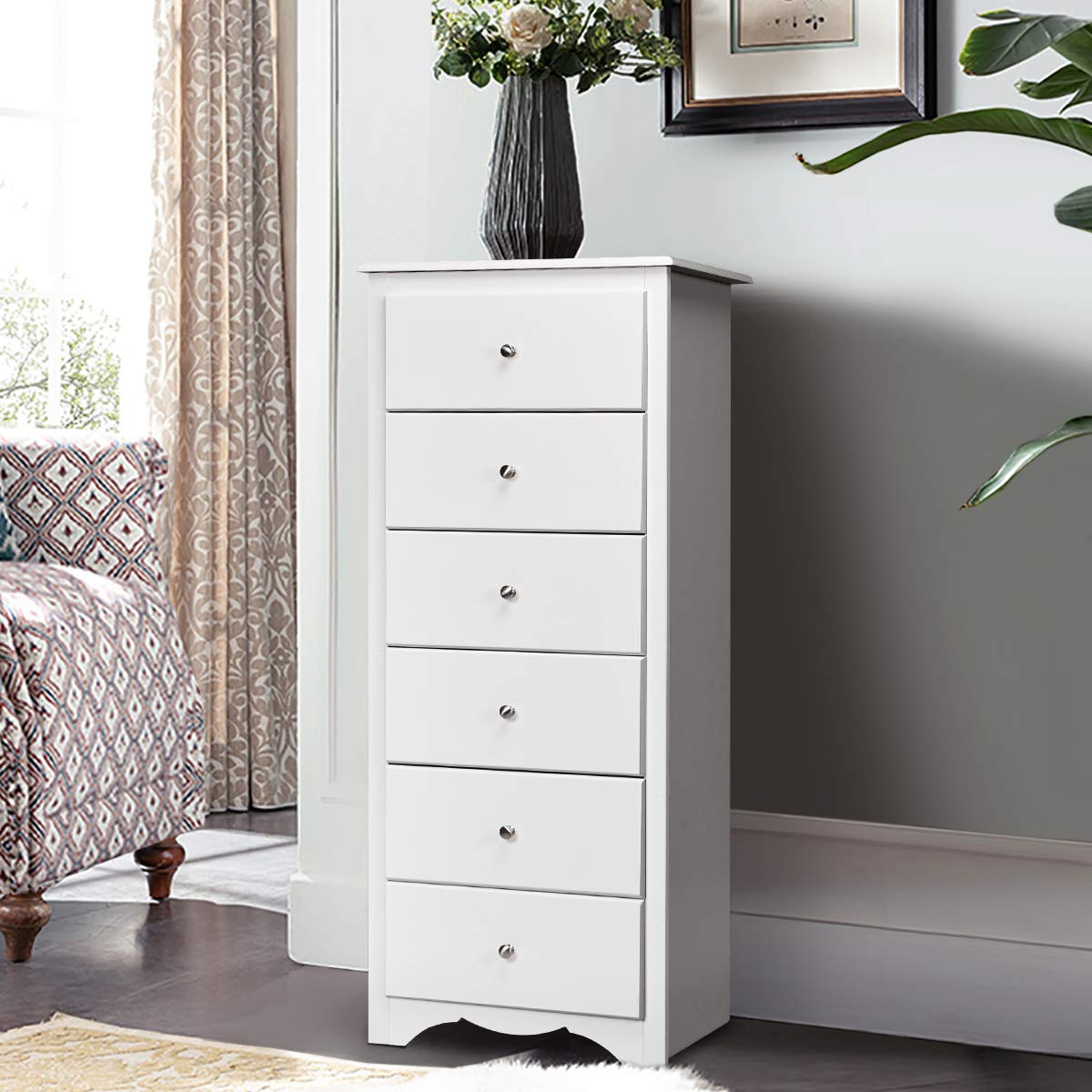 Giantex 6-Drawer Wooden Dresser - Tall Storage Cabinet for Clothes Organizer, White - Perfect for Bedroom, Hallway & Entryway Furniture - Ideal for Home Organization & Small Space Storage