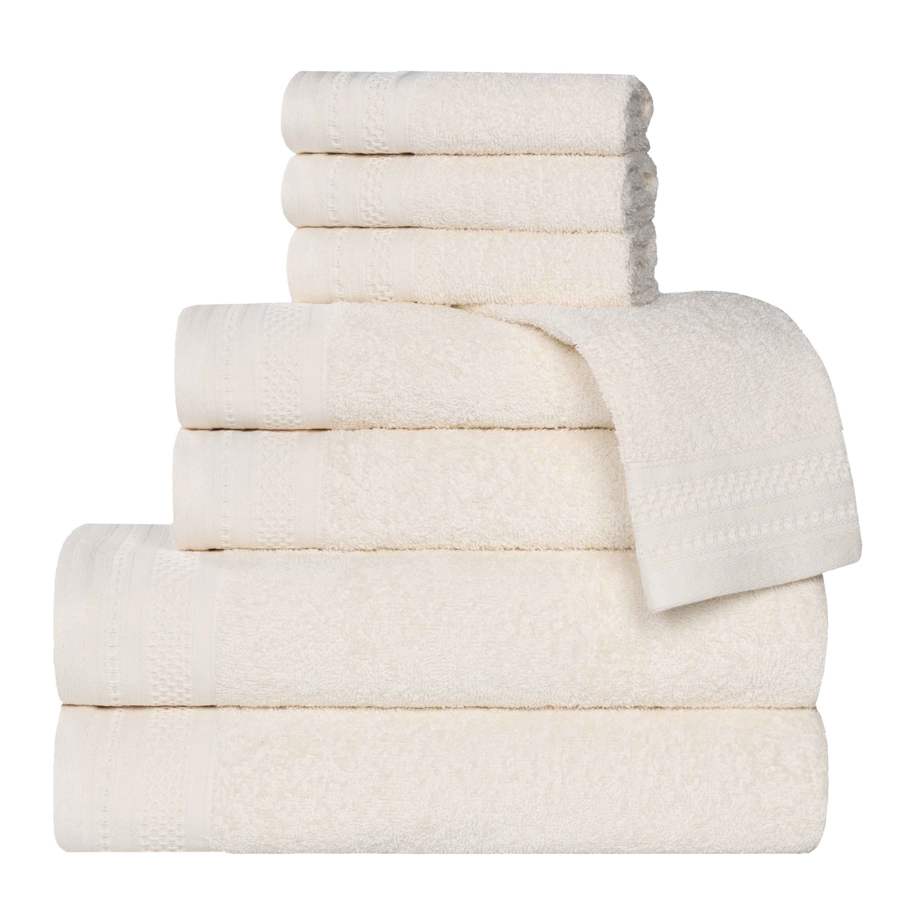 Premium Honeycomb Textured Waffle Border 8-Piece Cotton Towel Set - Ultra Soft & Absorbent Bath Towels for Spa, Guest Bathroom & Luxury Home Decor