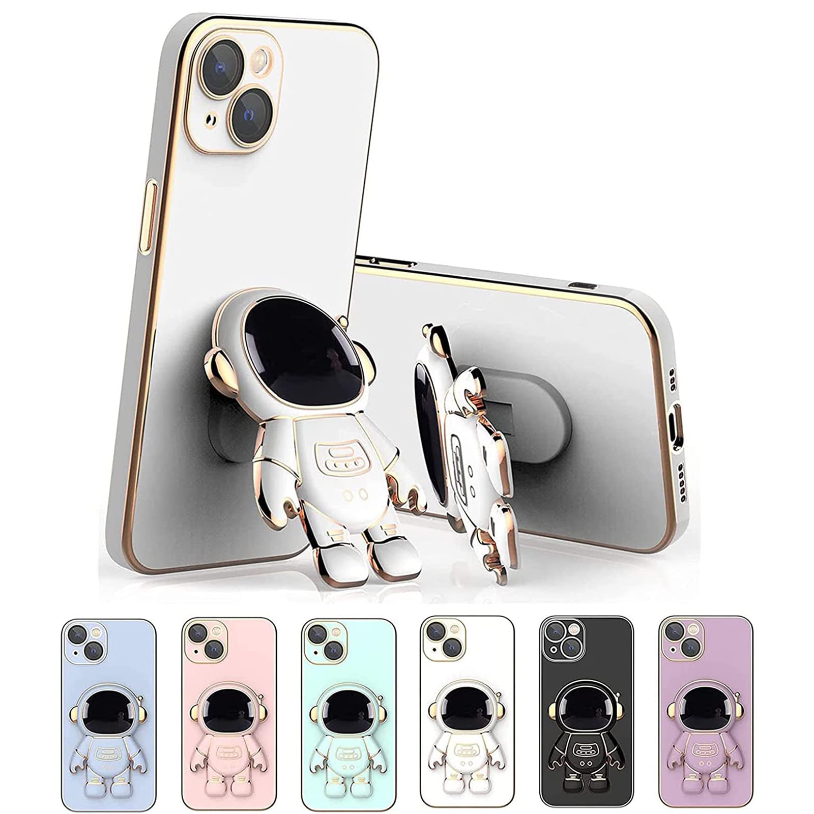 3D Astronaut Hidden Stand Phone Case - 6 Color Options, Slim TPU Shockproof Cover with Full Edge & Camera Protection for iPhone - Perfect for Space Enthusiasts & Everyday Use