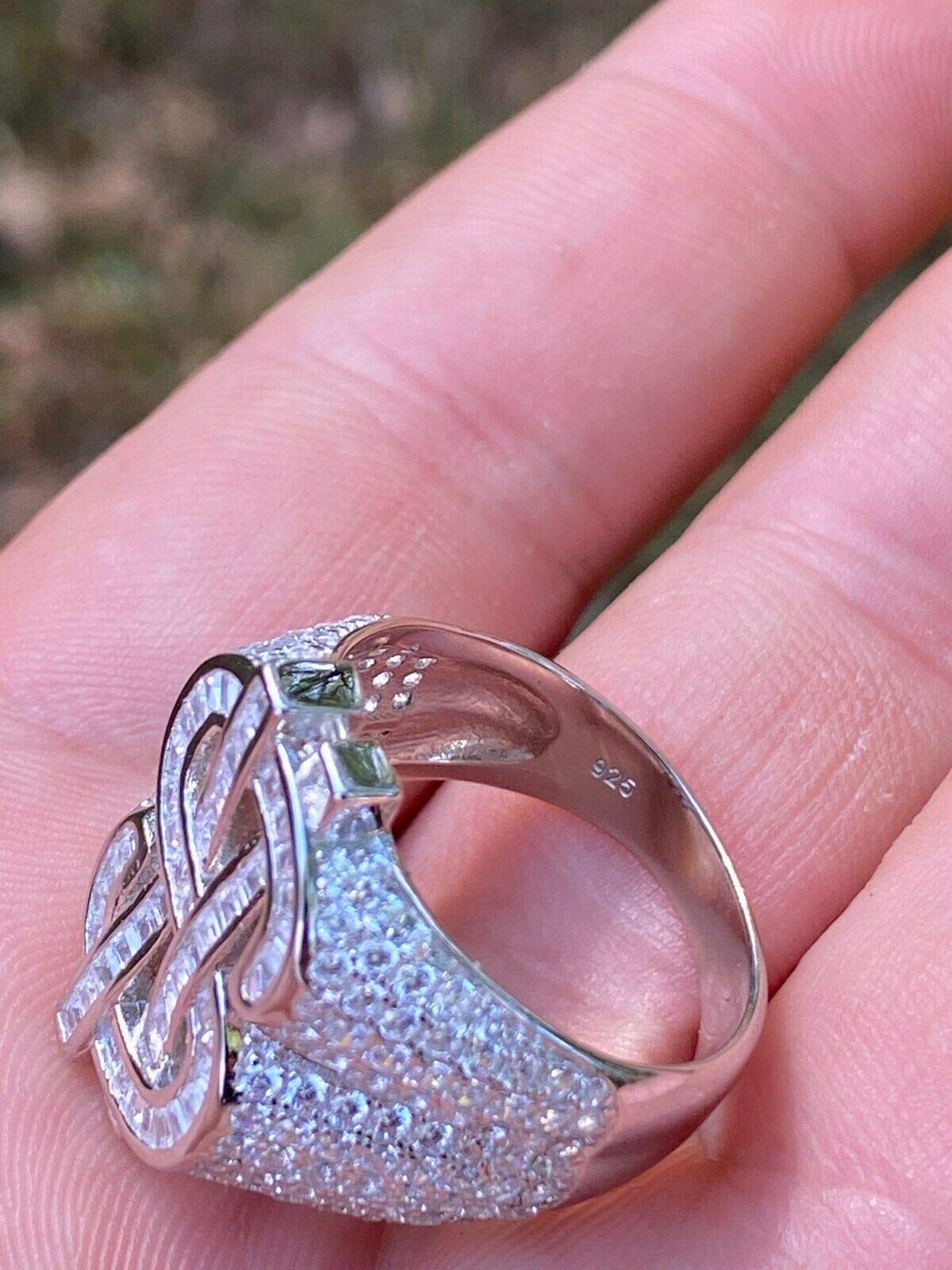 HarlemBling Solid 925 Sterling Silver Money $ Sign Ring for Men - Iced Baguette Diamond Hip Hop Jewelry - Sizes 7-13 - Perfect for Rappers, Hip Hop Artists & Streetwear Fashion