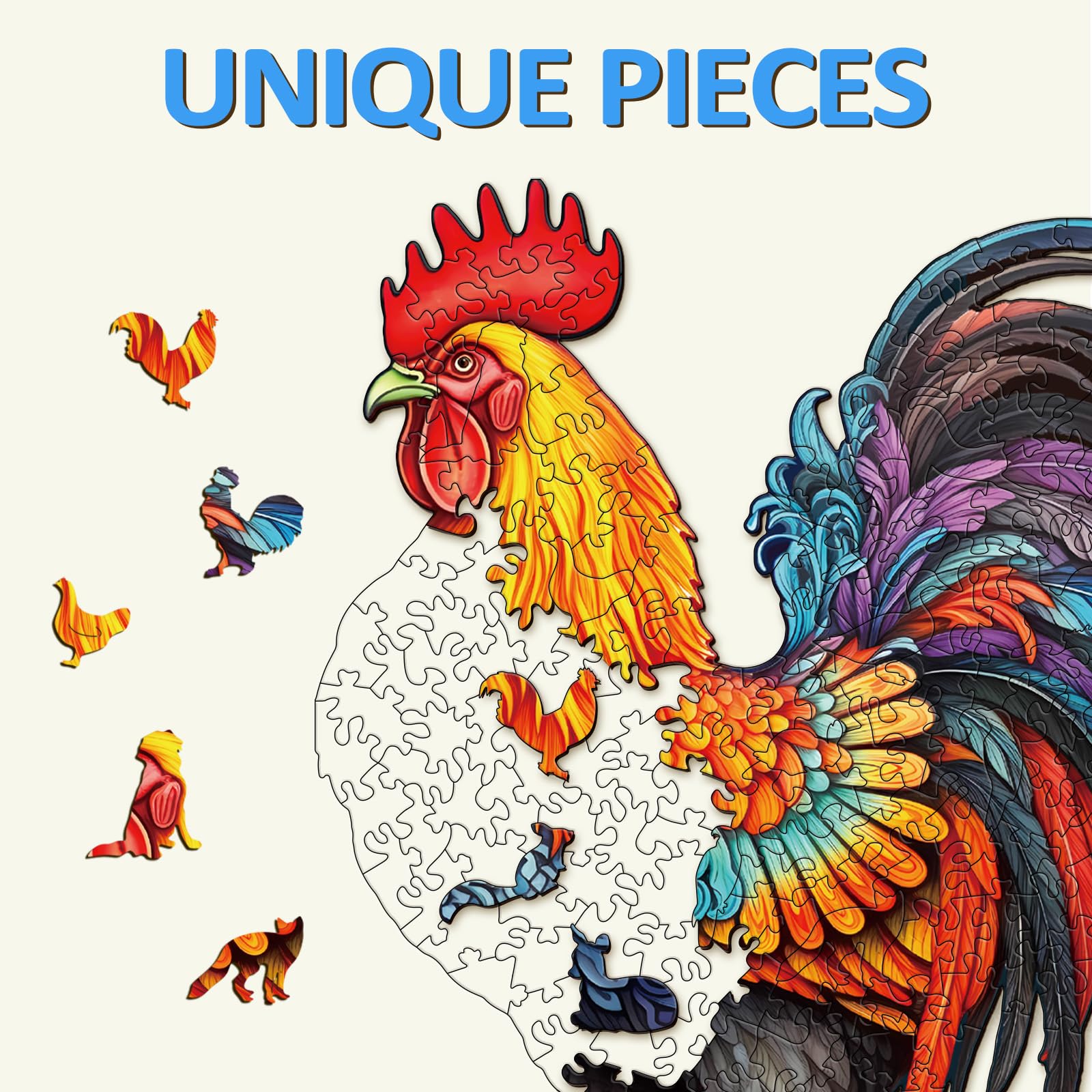 Premium 100-Piece Wooden Rooster Puzzle for Adults - Challenging & Unique Jigsaw Puzzle Gift for Women & Men (10.2 x 7.8 Inches) - Perfect for Relaxation, Stress Relief & Home Decor