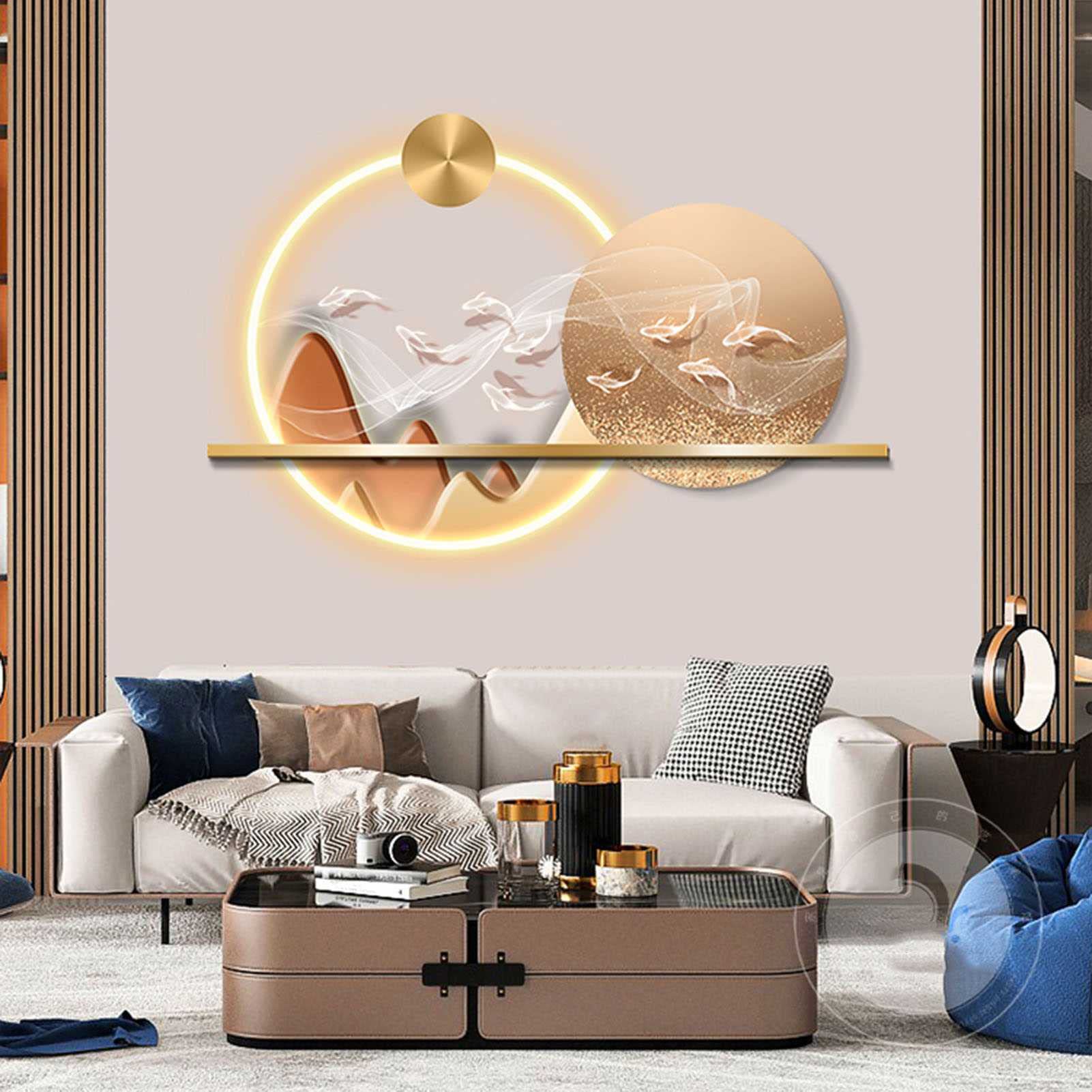 Modern Luxury LED Metal Wall Art - Nine Fish Sculpture for Home Décor, Wall-Mounted Hanging Decor for Living Room, Bedroom, Kitchen | Perfect Housewarming Gift & Unique Interior Design Accent