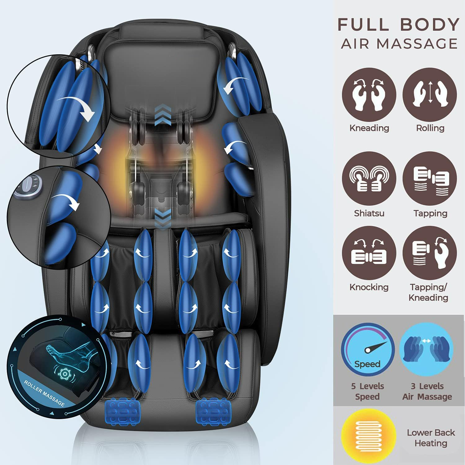 iRest 2025 SL Track Full Body Zero Gravity Massage Chair with Bluetooth Speaker, Air Compression, Heating & Foot Roller - Perfect for Home Office Relaxation & Pain Relief Therapy