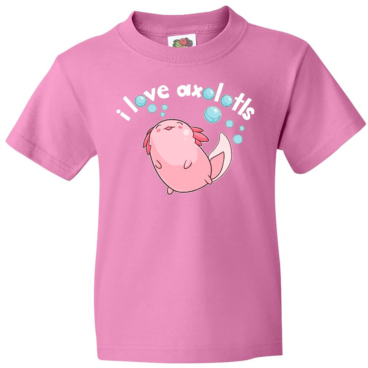 Inktastic I Love Axolotls with Bubbles Youth T-Shirt - Cute Axolotl Graphic Tee for Kids | Perfect for School, Playdates & Animal Lovers