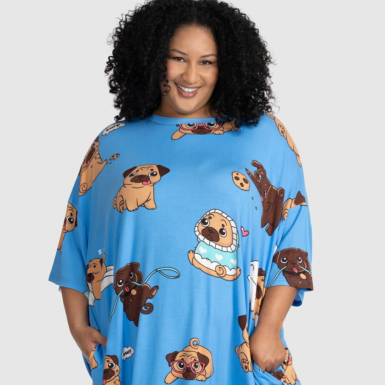 Cozy Pug Oodie Sleep Tee - Soft Loungewear for Relaxing at Home, Sleeping & Netflix Nights