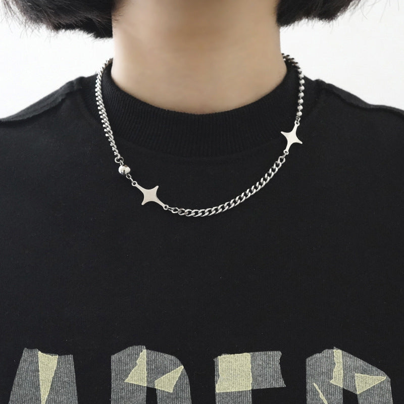 Silver Star Half Bead Chain Y2K Necklace for Women - Trendy Layered Choker Jewelry | Perfect for Parties, Dates & Everyday Wear