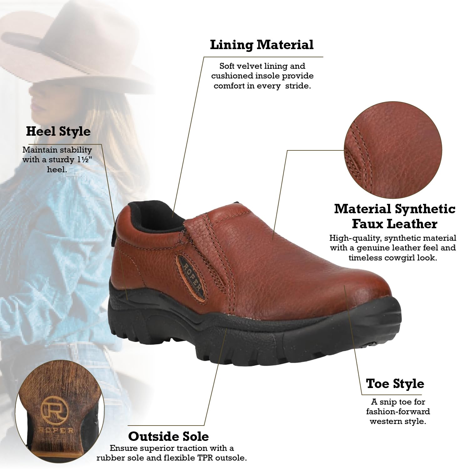 ROPER Men's Slip-On Casual Shoes - Lightweight & Comfortable Brown Loafers for Walking, Size 9 Wide - Perfect for Work, Travel & Everyday Wear