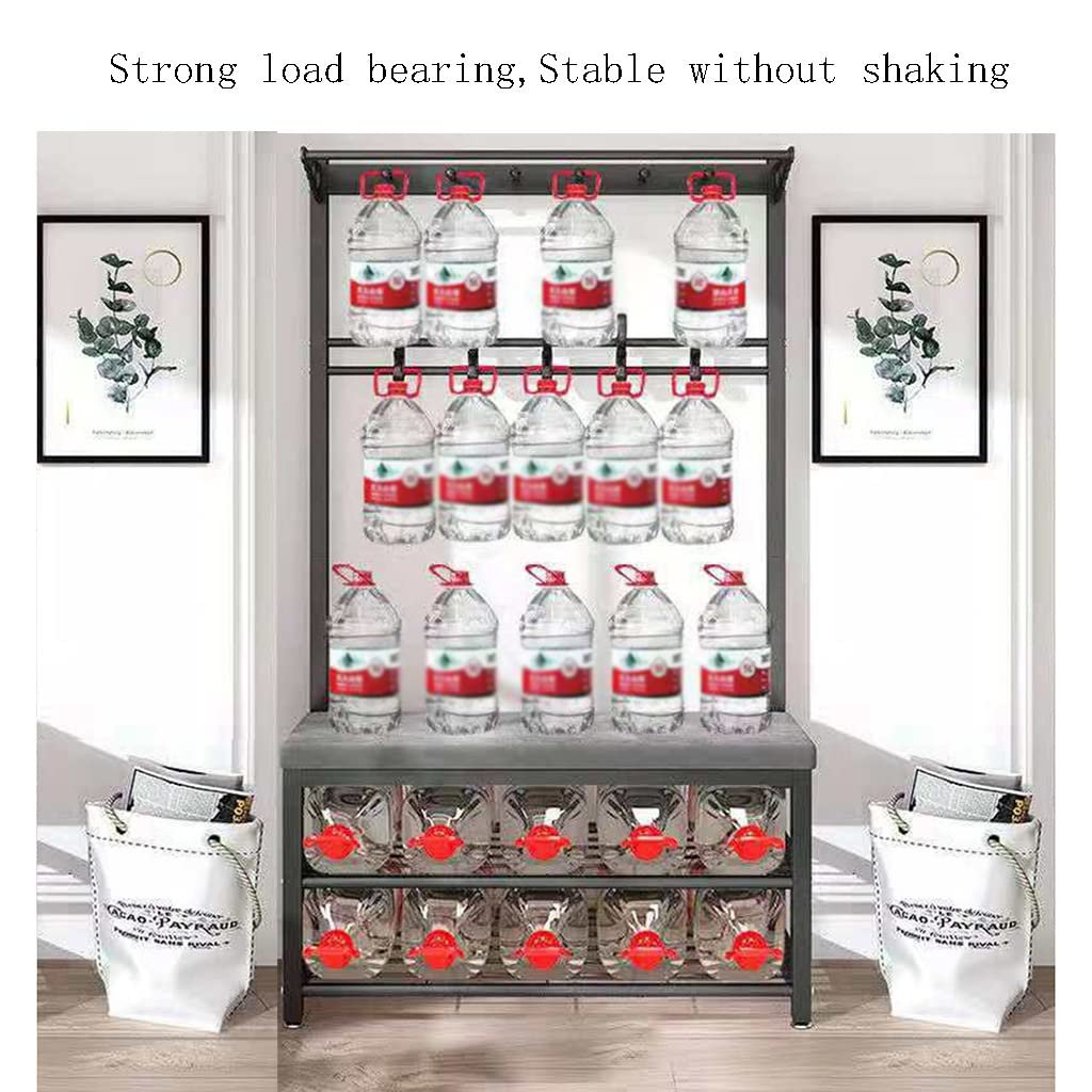 4-in-1 Entryway Storage Bench with Metal Frame - Shoe Bench, Coat Rack & Hall Tree Organizer | 5 Double Hooks, 39.37