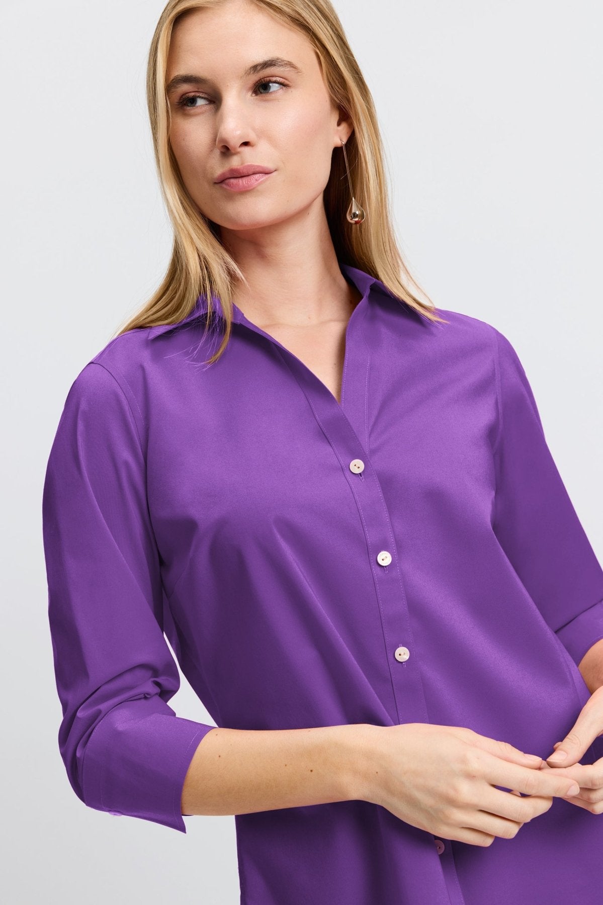 Mary No Iron Stretch 3/4 Sleeve Shirt - Wrinkle-Free Comfort Blouse for Women - Perfect for Office, Travel & Casual Wear